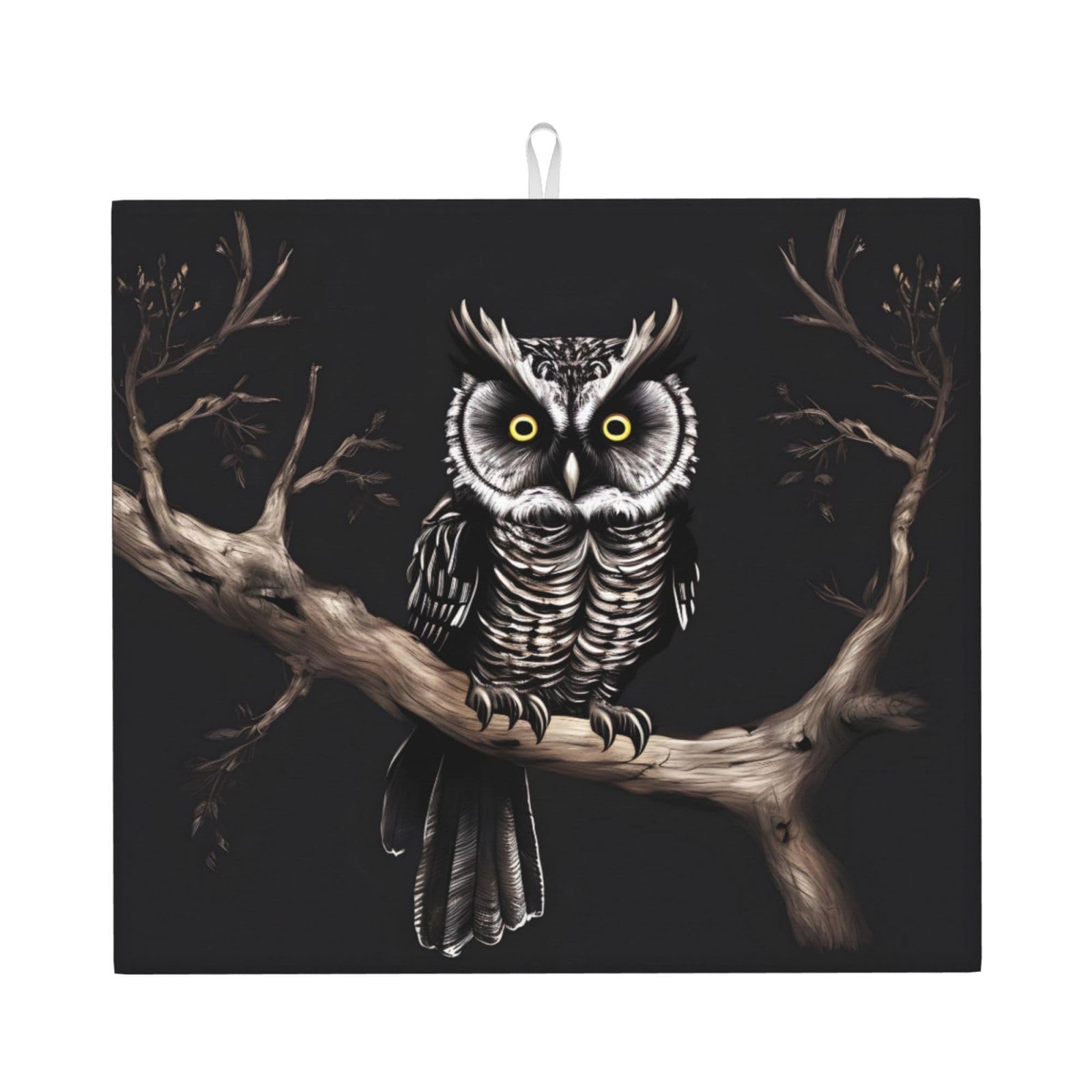 YYHHAOFA Late Night Owl Prints Kitchen Drying Mat – Highly Absorbent Microfiber Throw, Non-Slip Counter Cover for Dishes, Fade-Resistant Print & Appliance Protection