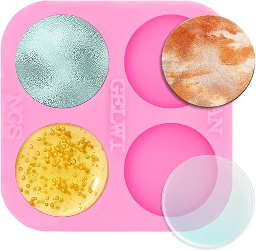 Vista 8 de Molde de silicona súper brillante de 1.5 pulgadas para agarre de teléfono de círculo redondo, molde de 4 cavidades para fundición de resina epoxi