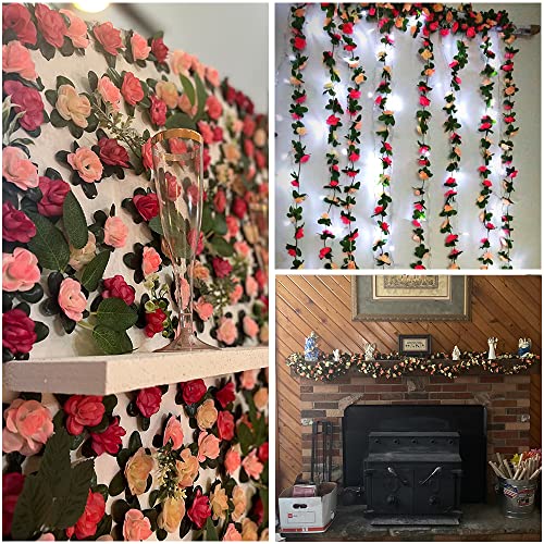 8Pcs 64.4Ft Flower Garland, Fake Rose Vine Artificial Flowers Hanging Rose Ivy Garland For Room Wall Decor Hanging Baskets Wedding Arch Garden Background Decor (Pink-8Pcs) #TOP3