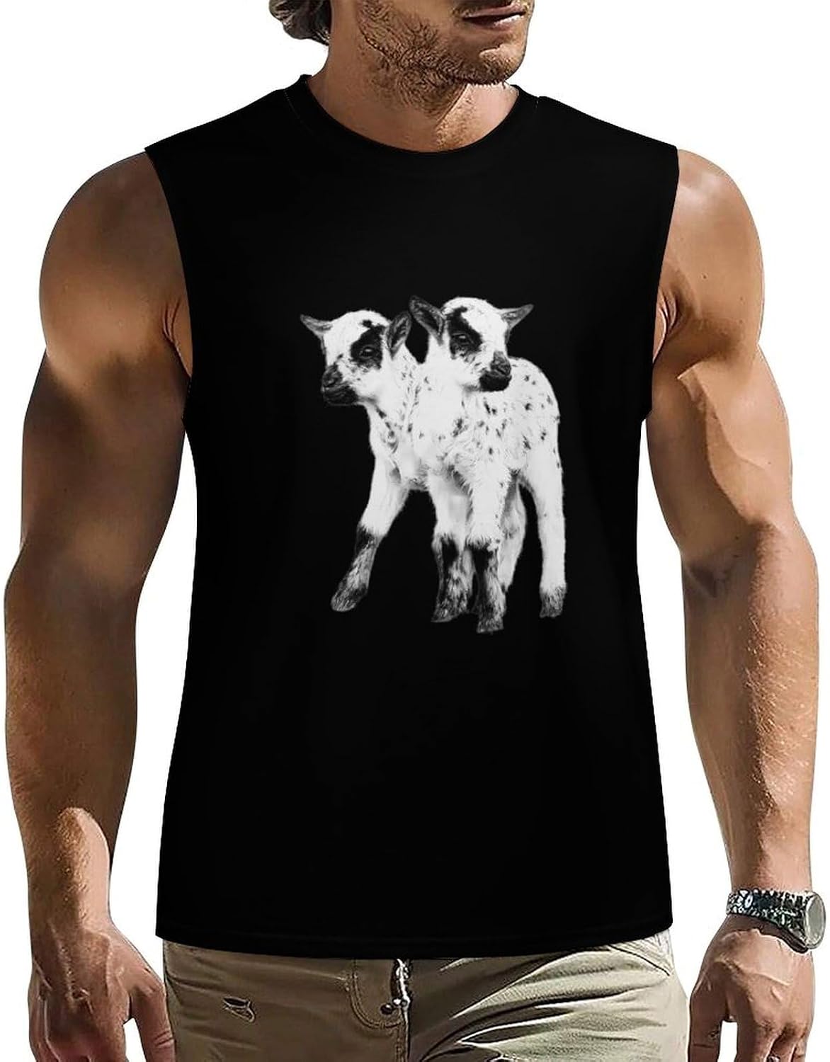 Two Headed Goat Men Summer Sleeveless Crew Neck Top 5XL