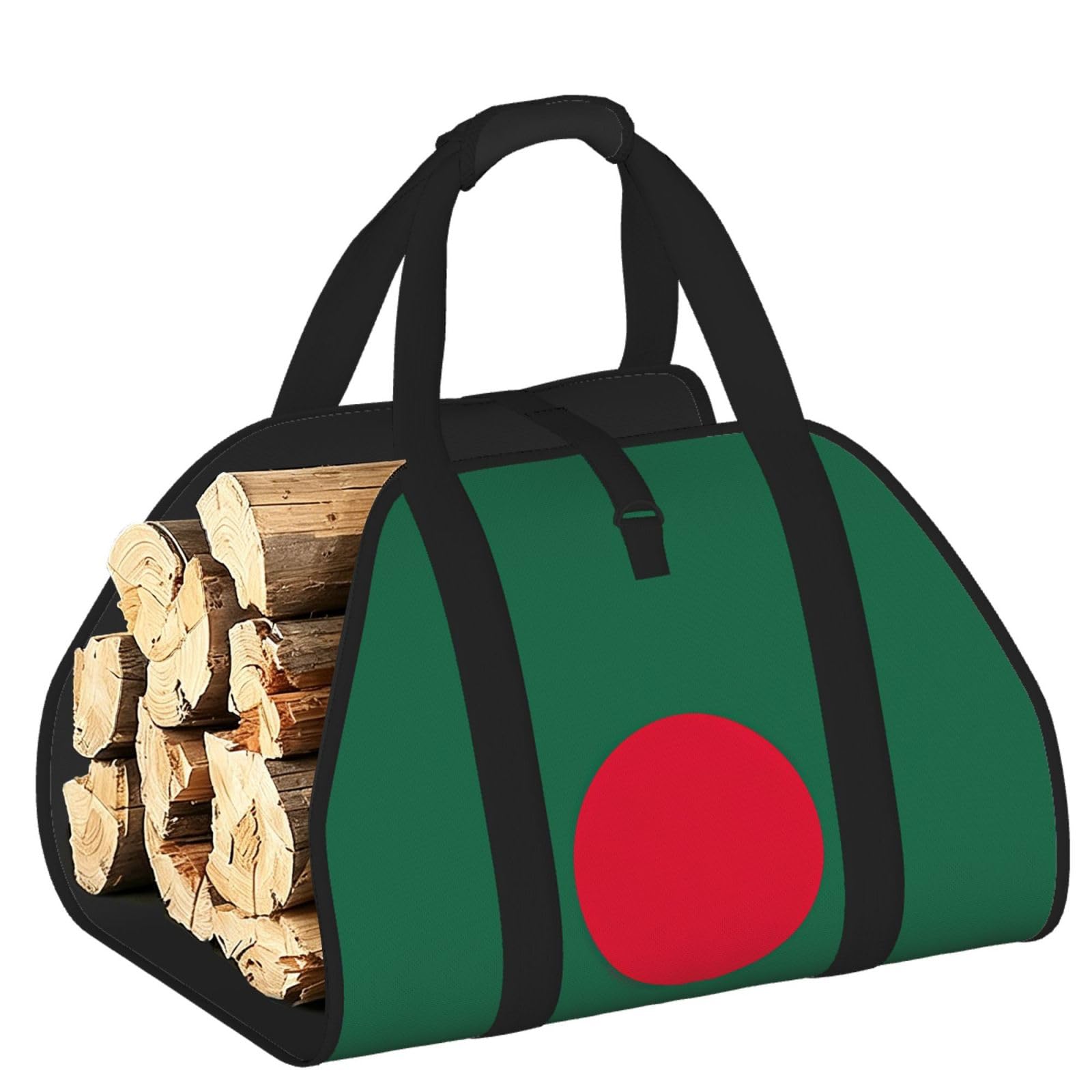 Ayyqwe Black Flag Of Bangladesh Print Firewood Bag Wood Waterproof Versatile Camping Picnic Storage Daily Home