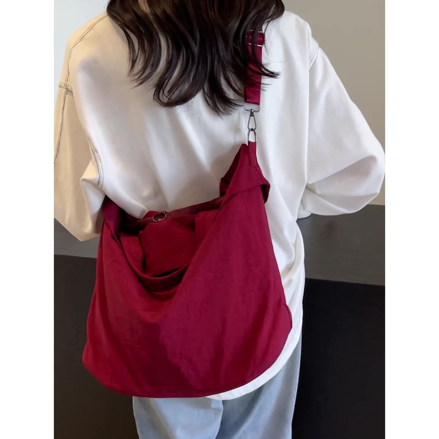 Borsa a tracolla grande, in nylon, impermeabile, con tracolla regolabile, da donna, per lavoro, palestra, viaggi