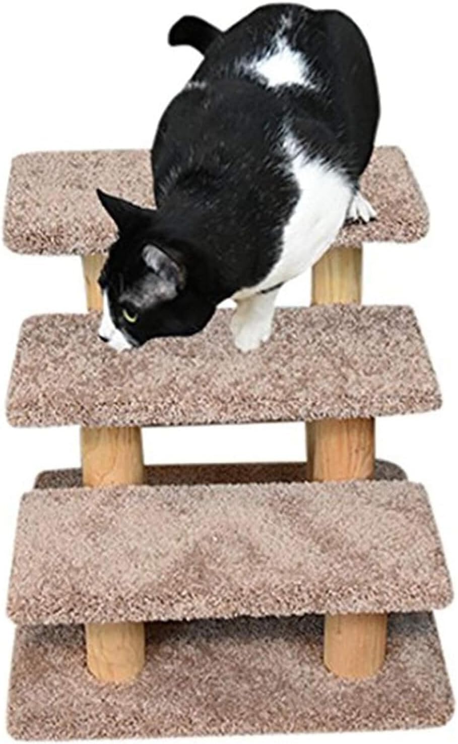 Maykoosh Tribal Treasures Large Pet Stairs for Cats and Dogs - 20"x20"x20", Sturdy Solid Wood Steps with Household Grade Carpet for All Breeds. Brown