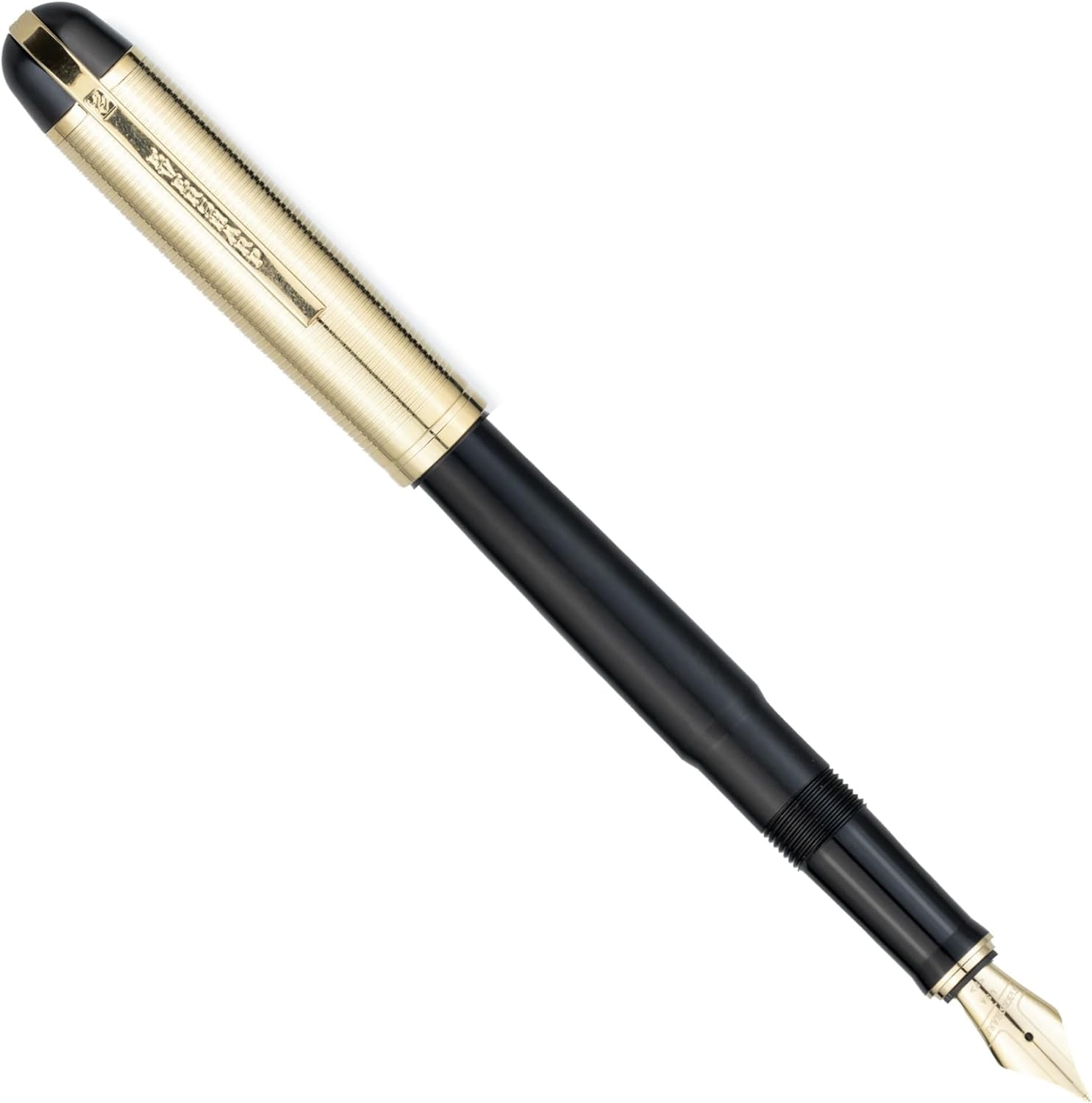 Skyline Fountain Pen – Vintage Streamlined Design, Stainless Steel Nib, Multiple Finishes (Black Gold Trim, Medium)