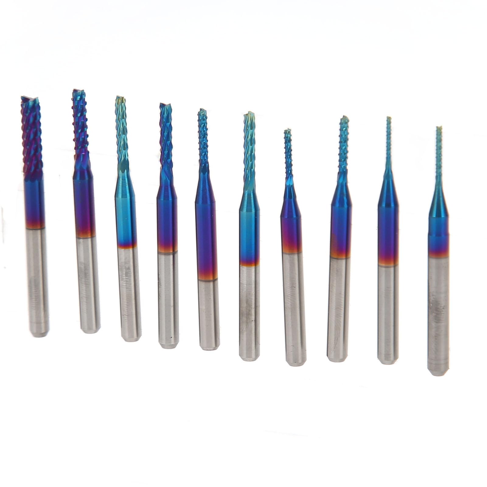 Nano Blue Coat End Mill CNC Router Bits, 10 pièces fraise en spirale acier tungstène tige 1/8" haute précision gravure fraisage 0,8-3,0 mm