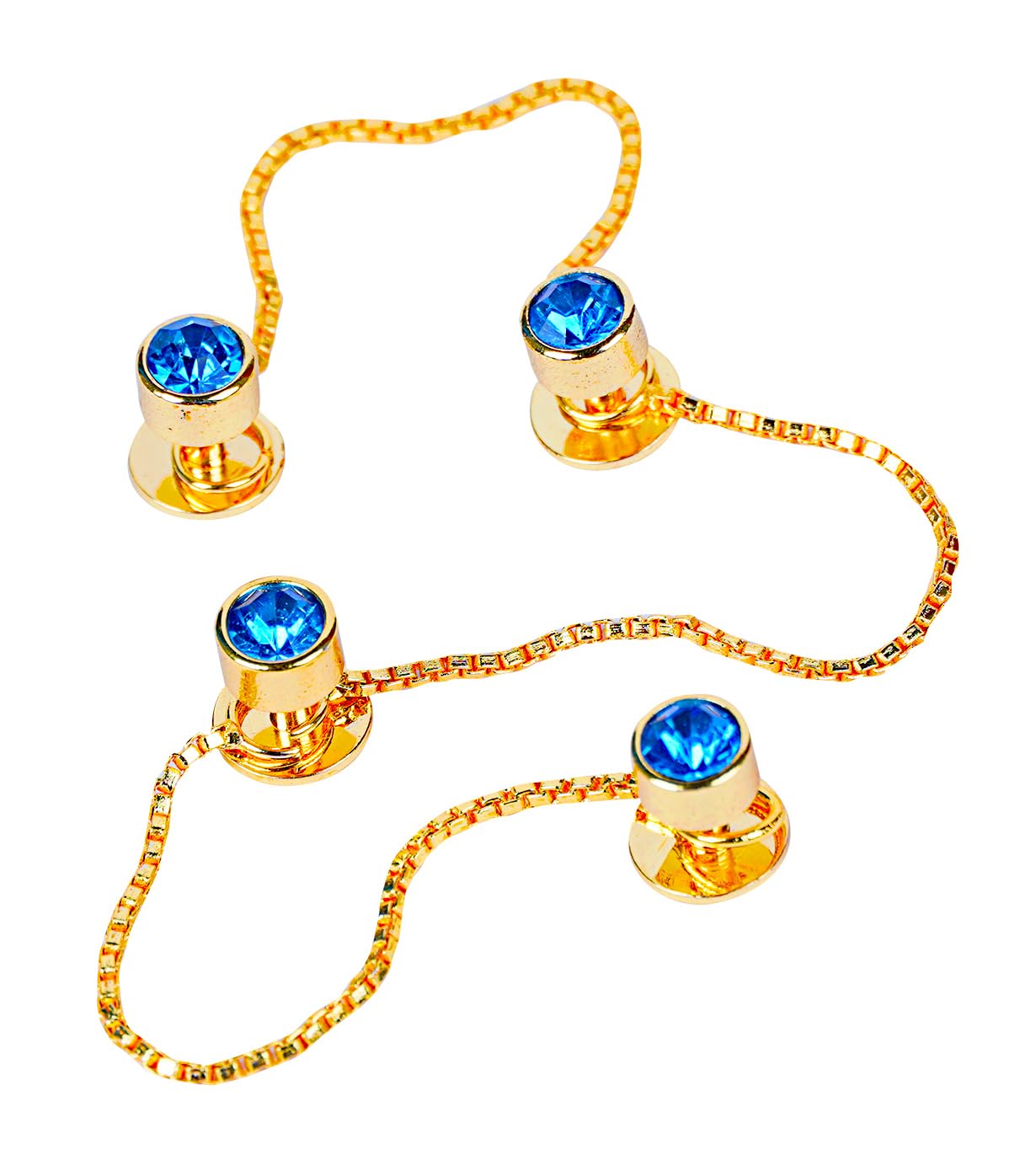 Maskey Brass Body Gold Plated Rhodium Polished Luxury Designer Blue Sapphire Gemstone Kurta Buttons for Men and Women-picture-46