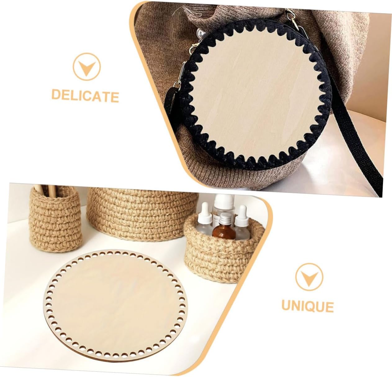 5Pcs Round Oval Wooden Crochet Wood Basket Bottom for DIY Knitting Projects Craft Supplies for Home Decor and Purse Making