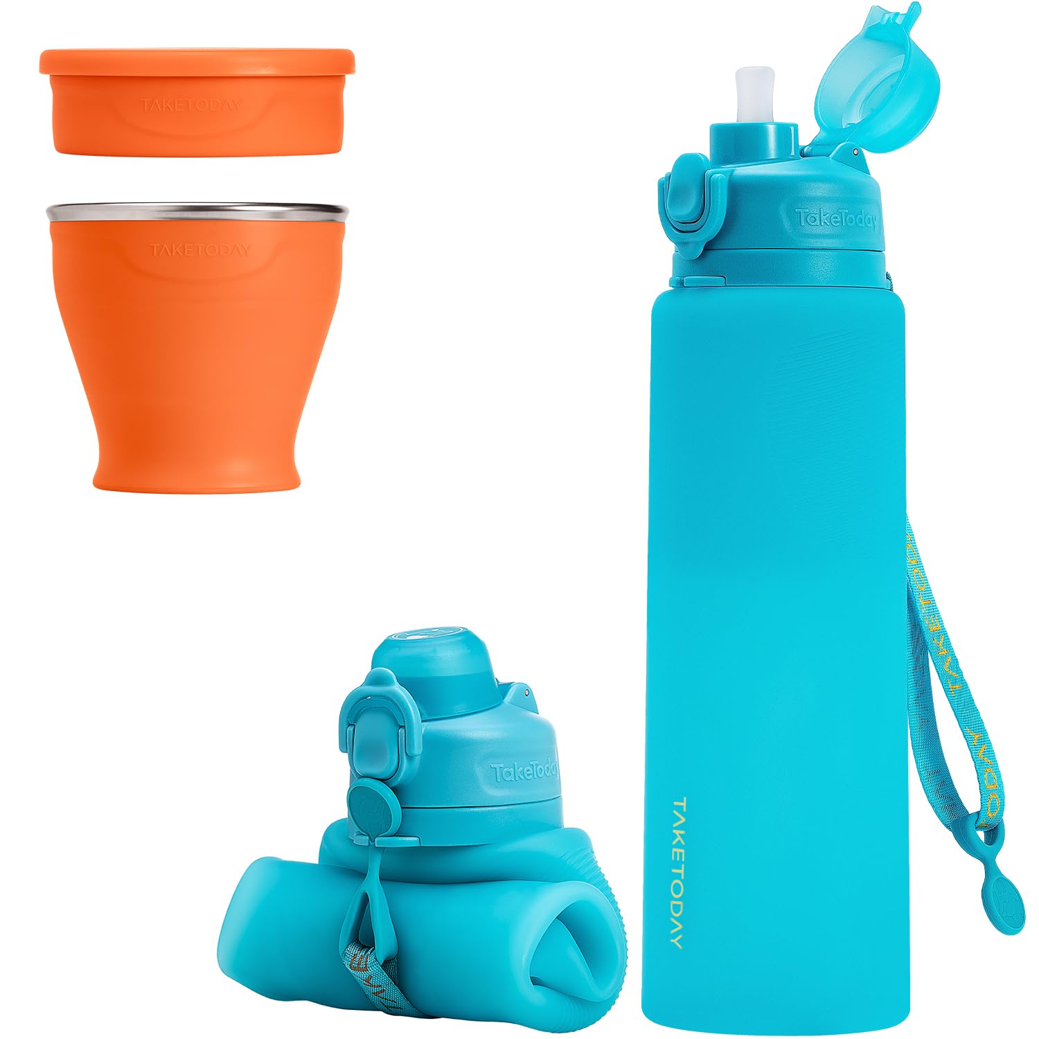 TakeToday Faltbare Trinkflasche 1000ml and Zusammenklappbarer Reisebecher 240 ml