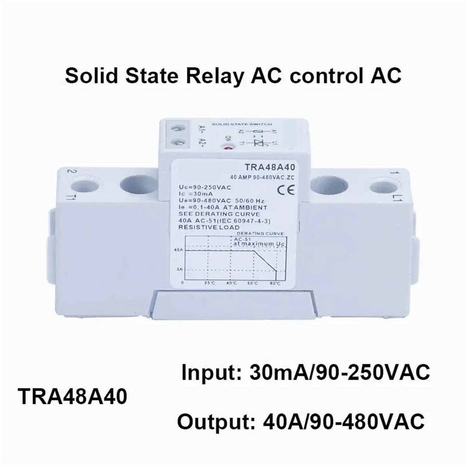 1pc TRA48A40 40A Automation SSR Solid State Relay AC AC 90-250VAC Input Output 90-480VAC Voltage Control Power Relays Board Module