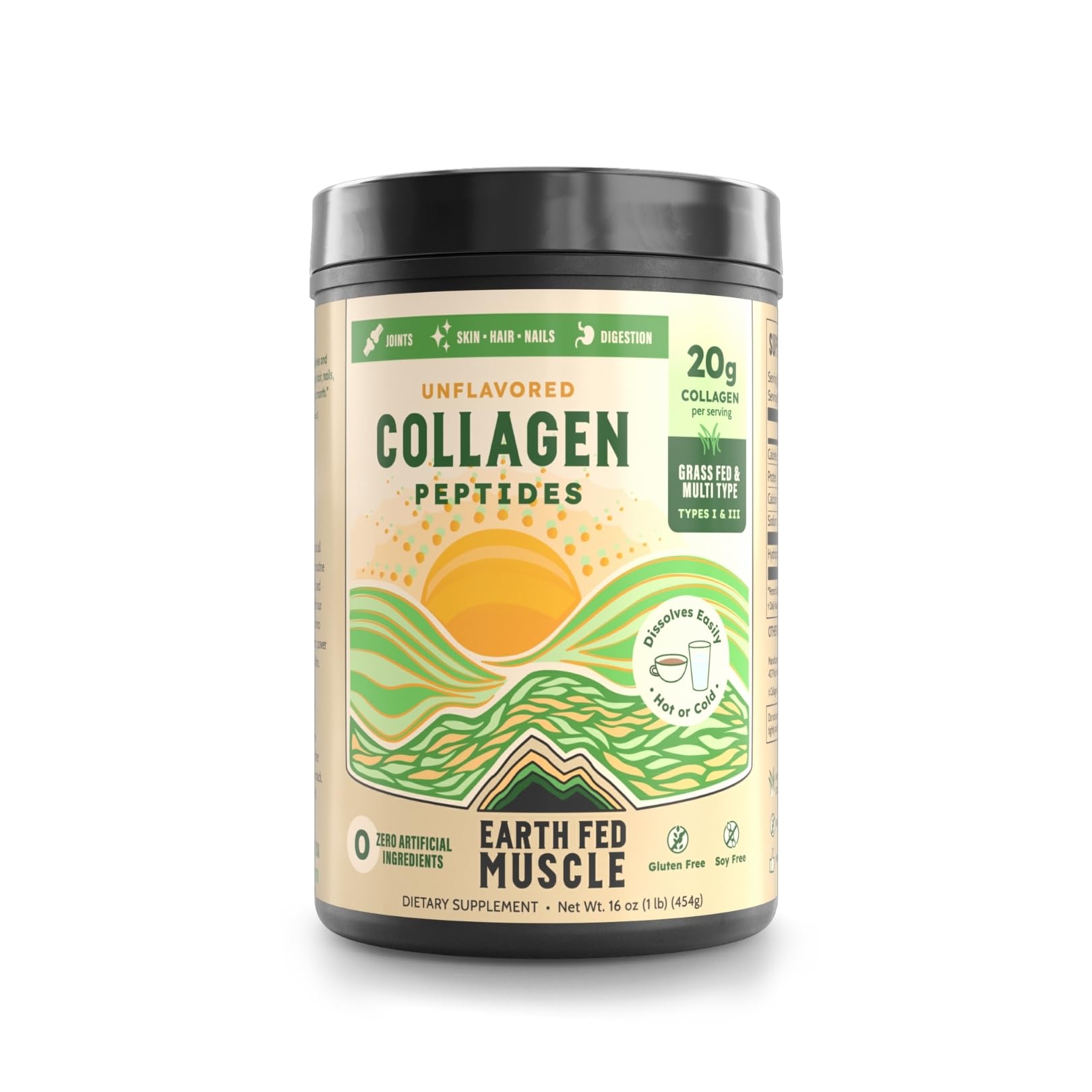 Earth Fed Muscle Collagen Peptides Powder – Unflavored Collagen Protein Powder for Women & Men | Supports Hair, Skin, Nails, Joints & Recovery | Sugar & Gluten-Free, Keto Friendly, 20g Per Serving