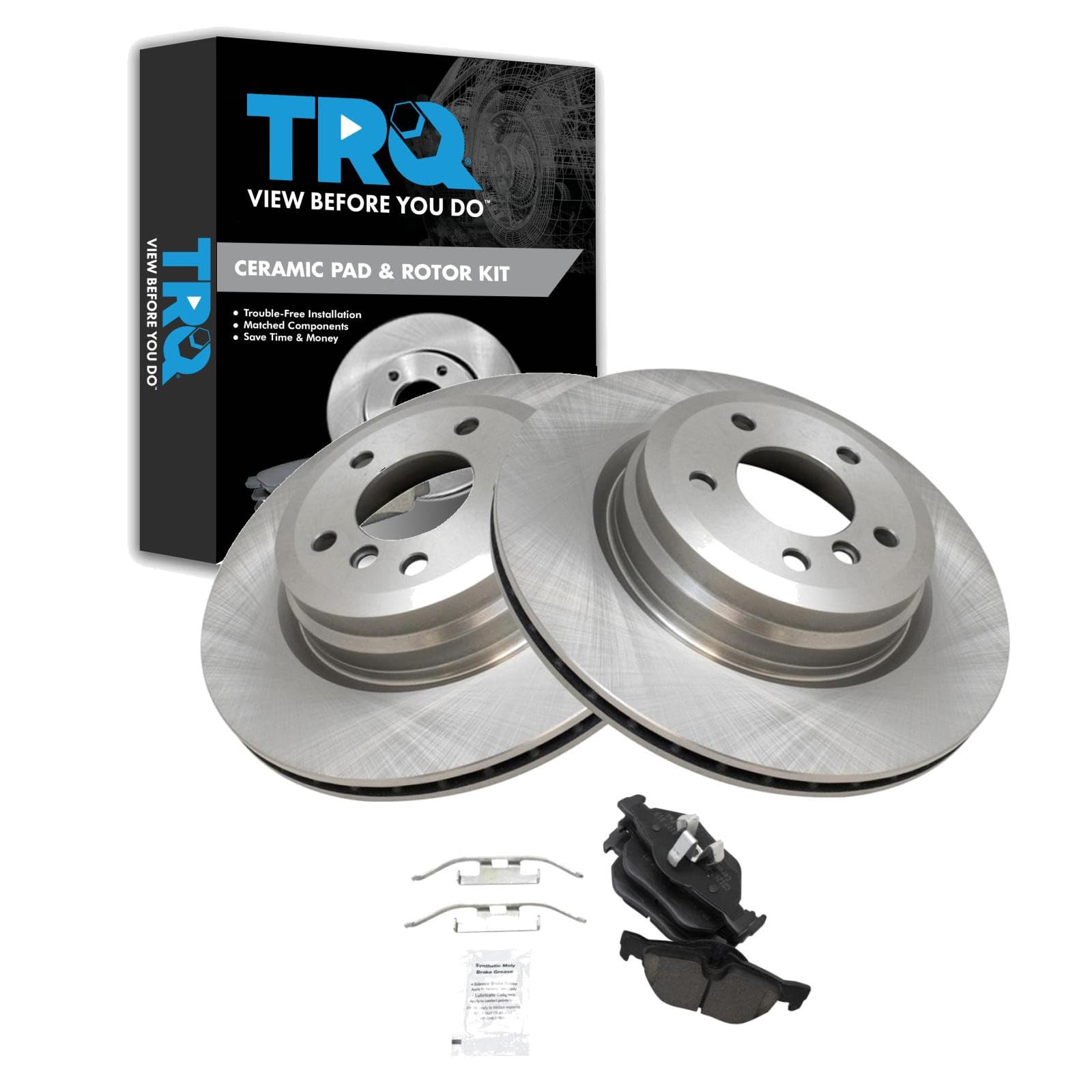 TRQ Rear Brake Pad and Rotor Set Ceramic Compatible with 2013-2014 BMW X1