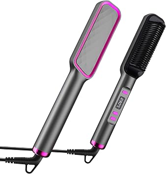 Hair Straightener Brush, Hair Iron with Built-in Comb. Tourmaline Ceramic Coating. Fast Heating & 80  to 230  Temp Settings. Hair Straightener Brush that Salon Styling at Home