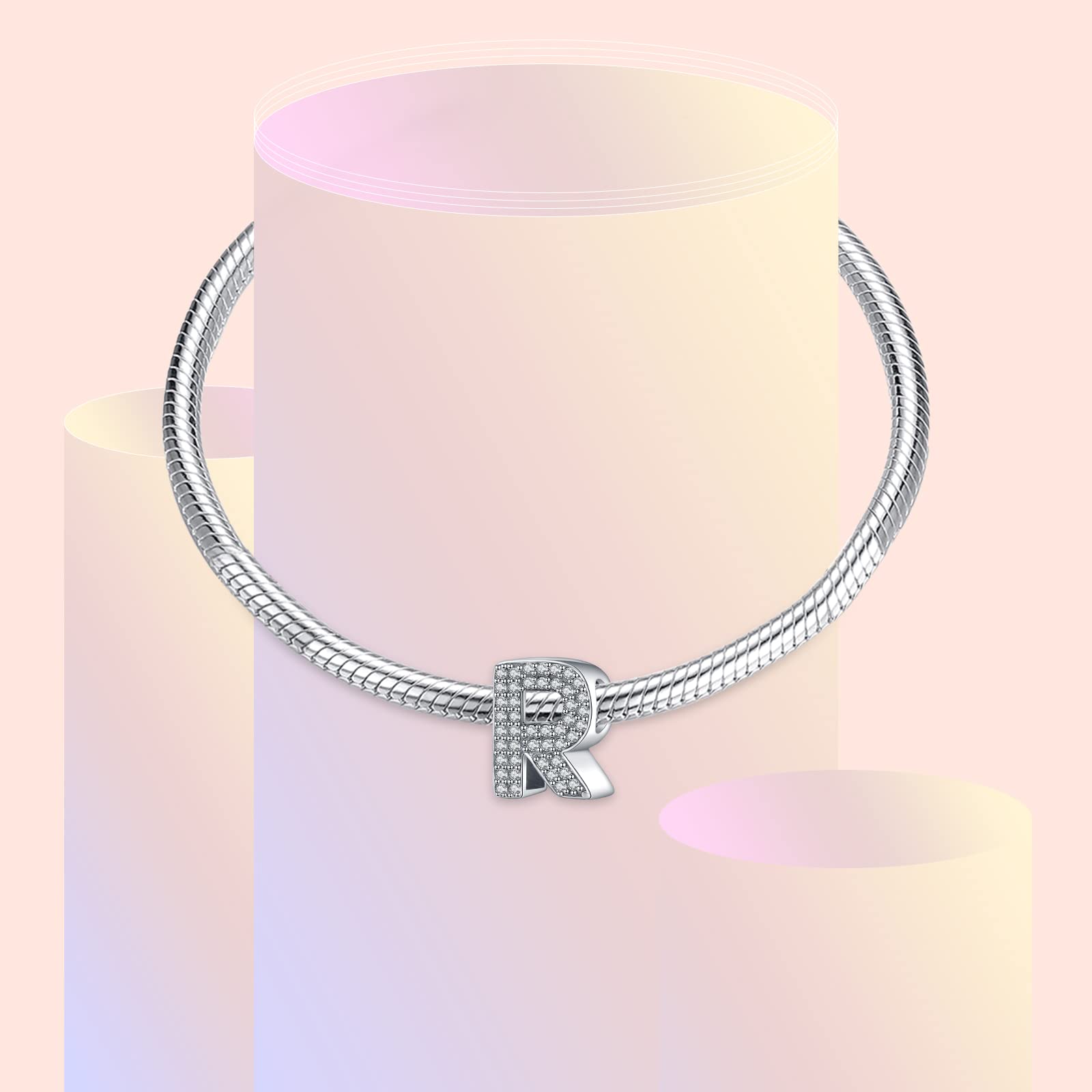 LaMenars Charms con lettere dalla A alla Z, perline in argento sterling 925, adatte a bracciali con zirconi 5A, regali di gioielli di compleanno per donne e ragazze