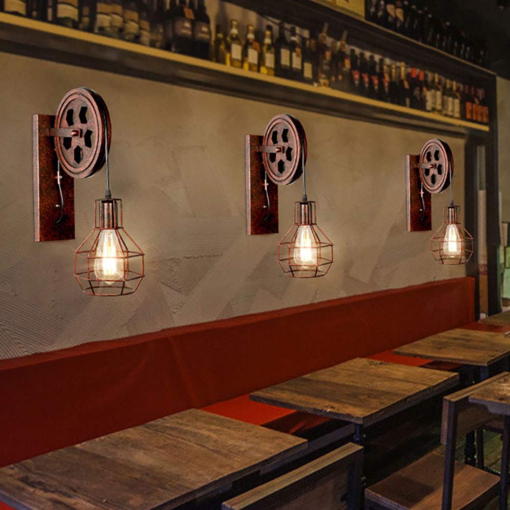 Kinkiet retro wiejski styl industrialny kinkiet vintage żelazna klatka ścienna czarna oświetlenie ścienne sypialnia kapelusz brody korytarz lampa do czytania E27 lampa ścienna wewnętrzna, brąz