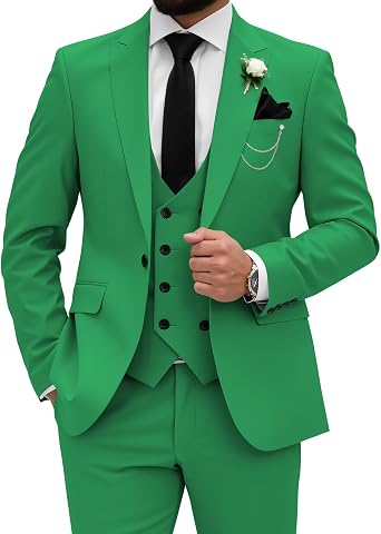Mens 3 Piece Slim Fit Suits for Men Double Breasted Suit One Button Business Wedding Prom Tuxedo Suit