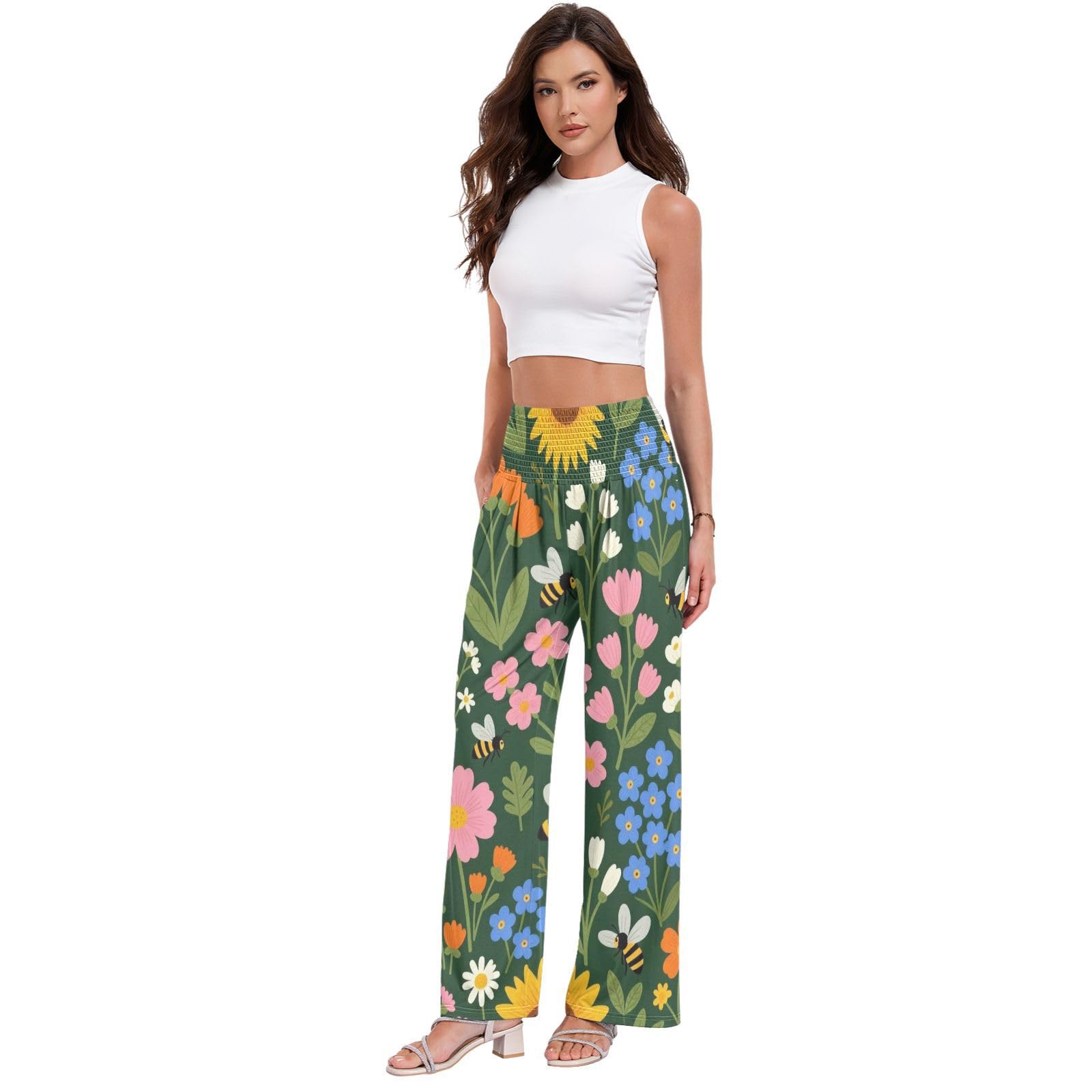 FRODOTGV Wildflowers Damskie spodnie Palazzos Luźne spodnie do relaksu w domu