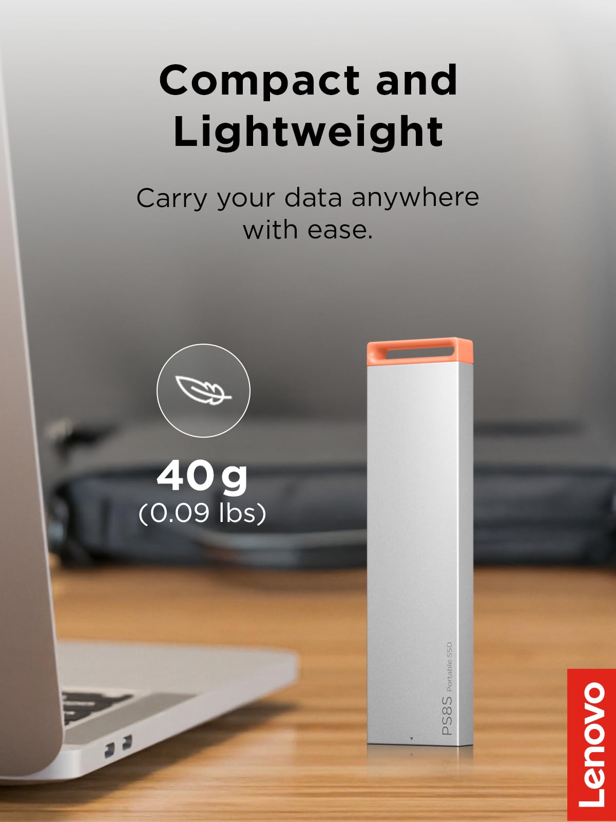 Lenovo PS8S SSD portatile da 2 TB, fino a 1050 MB/s in lettura, 1000 MB/s in scrittura, USB 3.2 USB-C, corpo in alluminio sottile e leggero (40 g), archiviazione affidabile per PC/Mac e Android