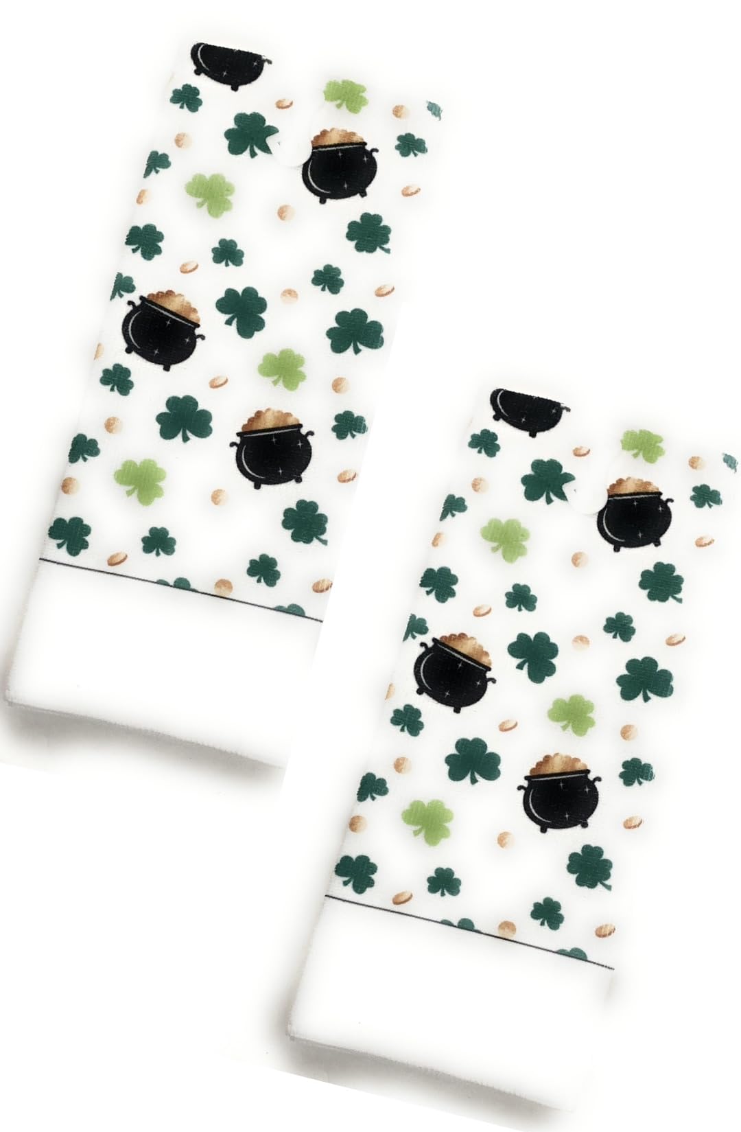 Shamrock Irish St Patrick's Day Kitchen Bathroom Clover Leaf 2pc Microfiber Towel Linen Set Decoration Accessories Holiday Decor White Green