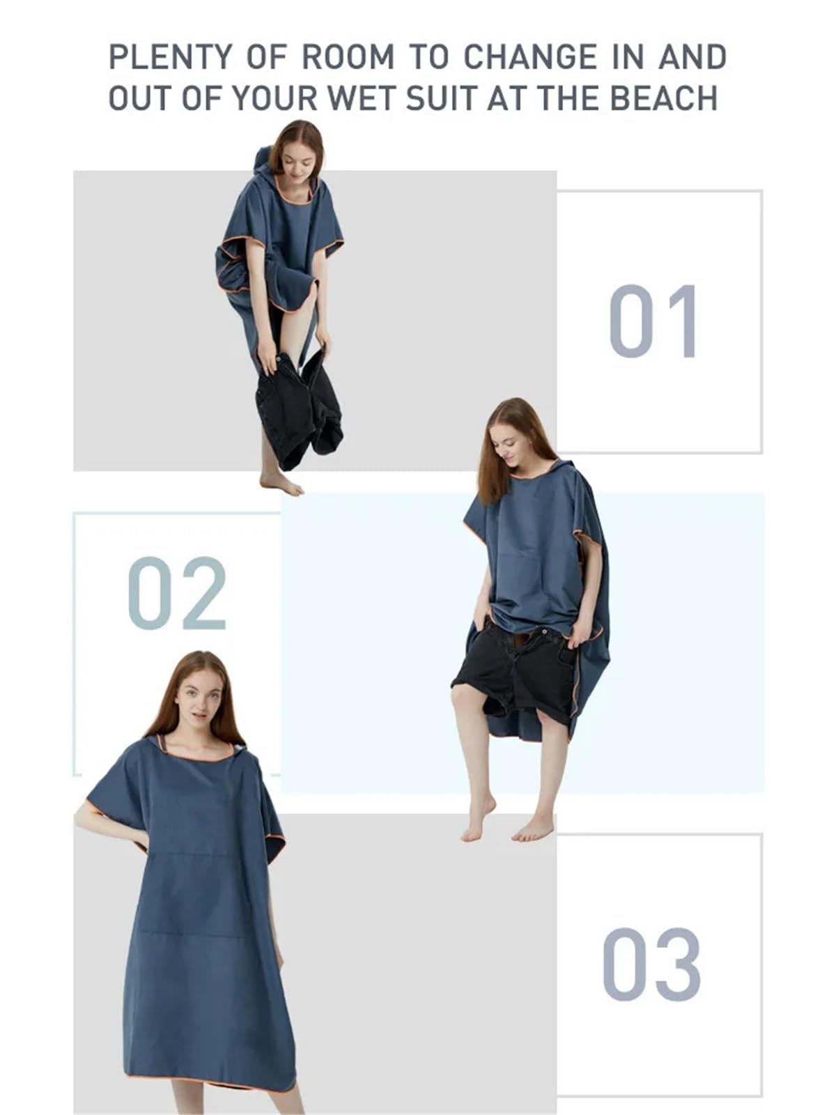 Poncho de Plage à séchage Rapide, Serviette Surf, Sweat Capuche, Peignoir en Microfibre, Poncho for Adultes pour Le Surf, la Natation