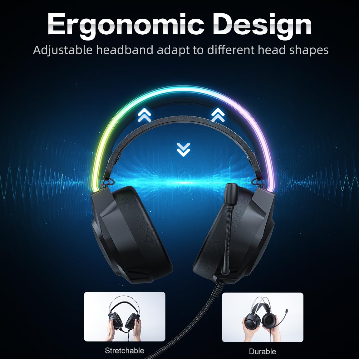 Cuffie da gioco con orecchie di gatto, cuffie retroilluminate RGB per PC/PS4/PS5/XBOX/Switch con microfono a cancellazione del rumore, suono surround virtuale 7.1, design leggero e archetto a