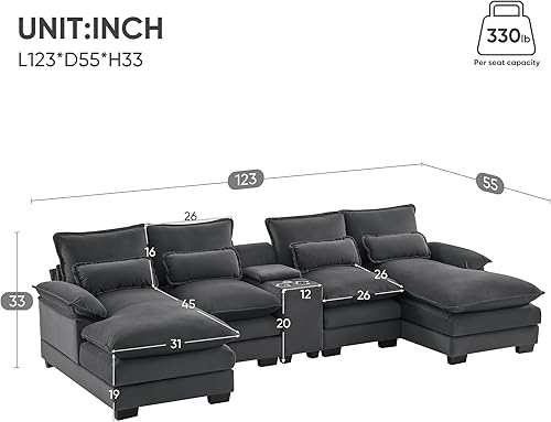 Miniatura 3 de Modern U-Shaped Sectional Couches Sofa, 6-Seat Modular Couch with Chaise Lounge, Sleeper Sofa Bed Convertible Sectional for Living Room,