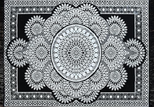 Image of Premium Cotton Carpet for Living Room 5 X 7 FEET | Carpet for Hall /Area Rugs /ChenilleCarpet /CottonCarpet /Carpet for Living Room /Kalin & Dari | Reactangular (Black)