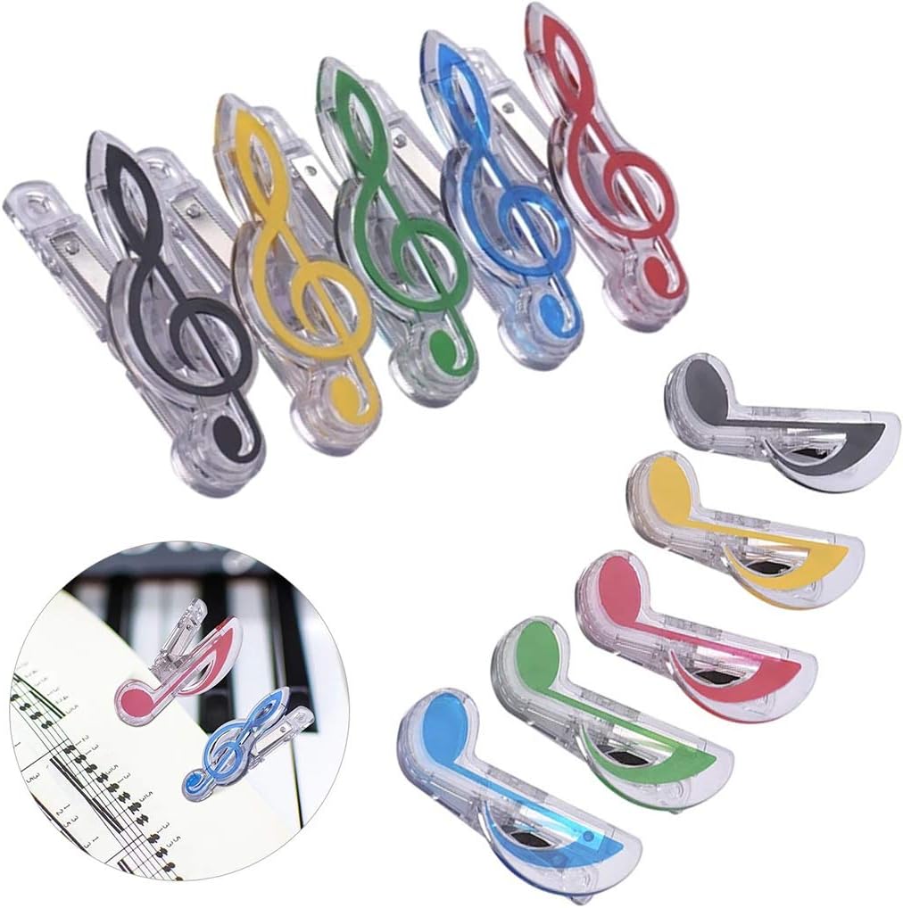 10 Pack Music Note Clips Music Clips Page Holder Plastic Sheet Clips Book Clips Bookmarks Stationery Clips for Paper (Multicolor Transparent)