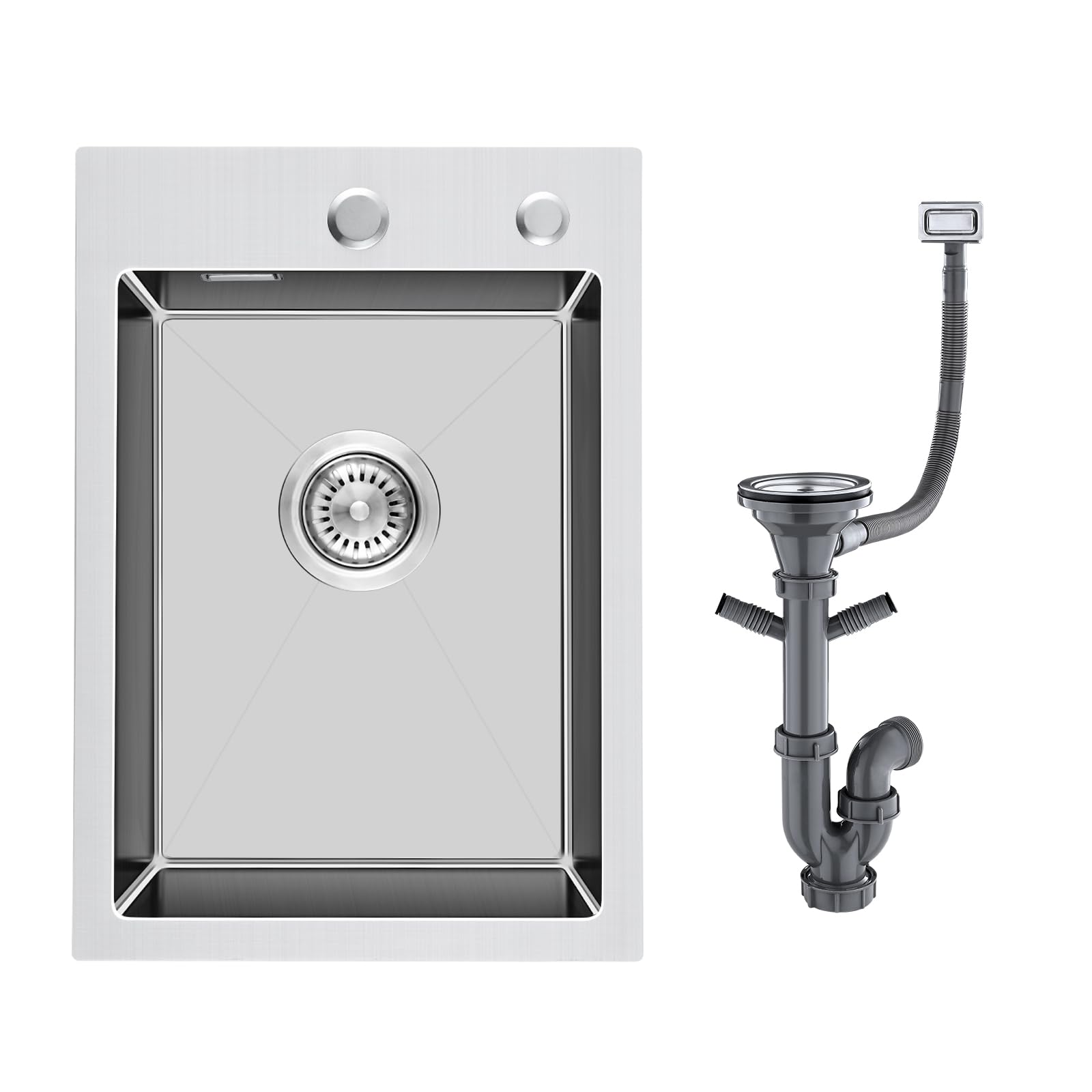 Lavello 304 in Acciaio Inox 35 x 50 cm, Lavello da Cucina Piccolo, Lavello da Incasso con Foro per Rubinetto e Scarico (Senza Sifone), Lavello da Cucina 1 Bacino Rettangolare, Lavello da