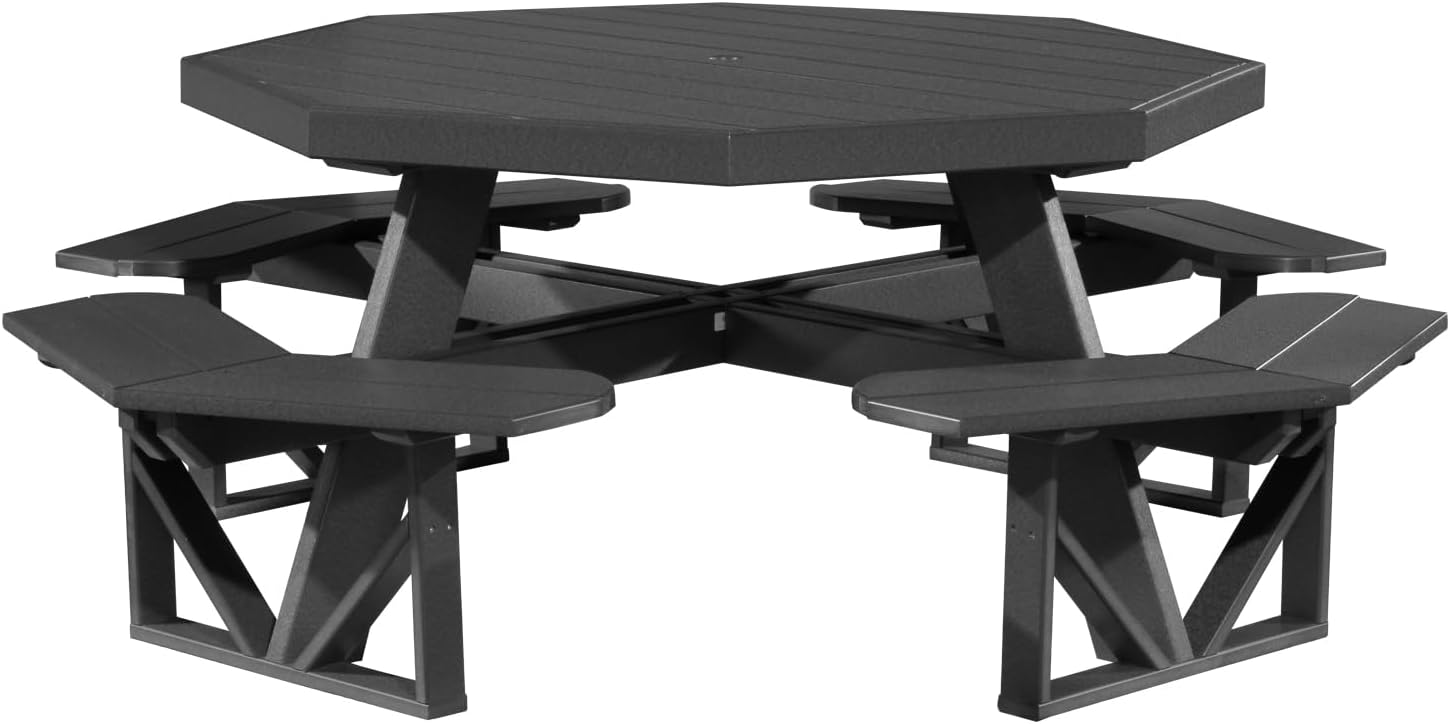 Furniture Barn USA Poly Lumber Octagon Picnic Table, Antique Mahogany & Black