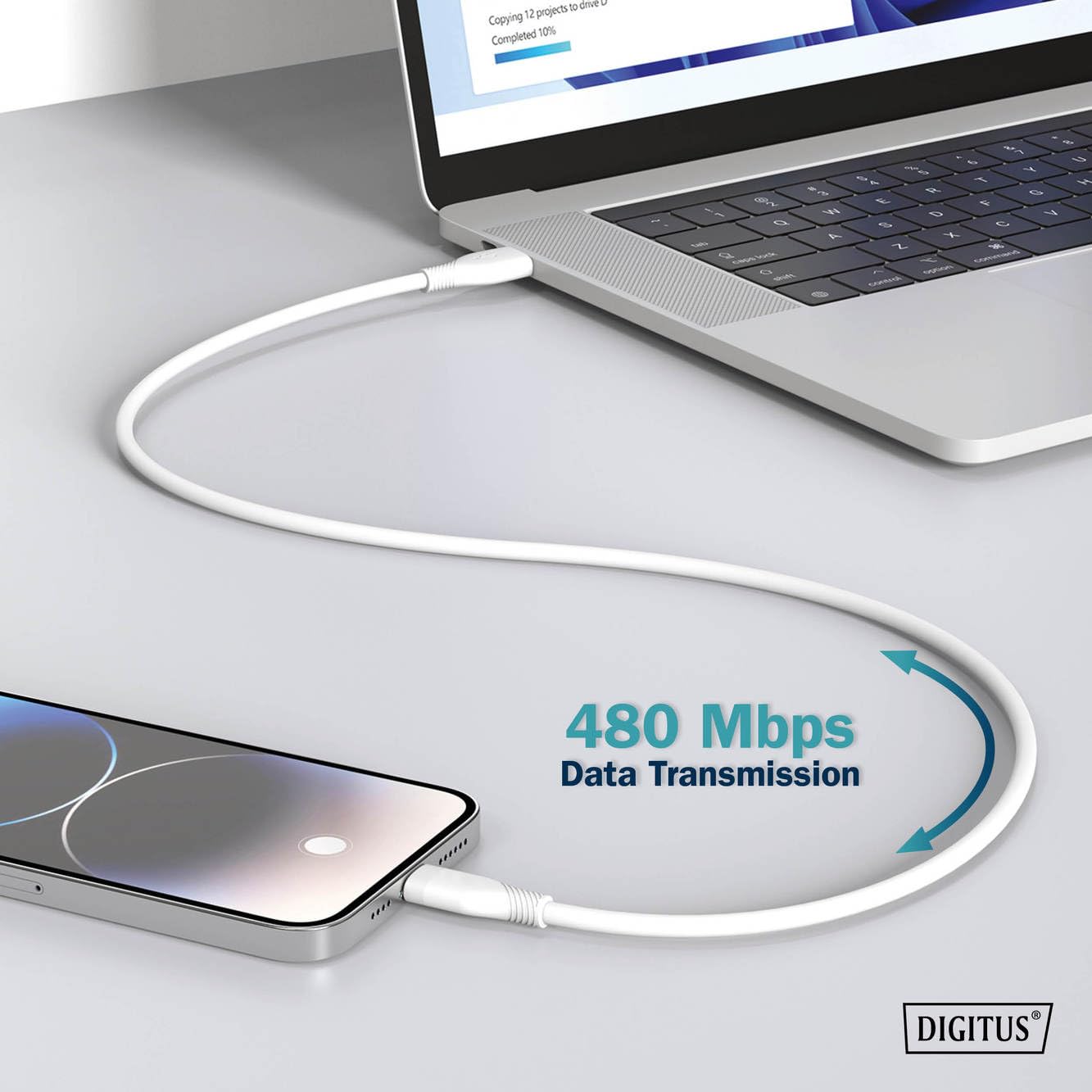 DIGITUS Kabel połączeniowy USB 2.0-1m - USB Typ-C do Typ-C - High-Speed 480 Mbit/s - 60W Power Delivery - elastyczny silikonowy kabel - biały - do iPad, iPhone, smartfonów, tabletów, laptopów