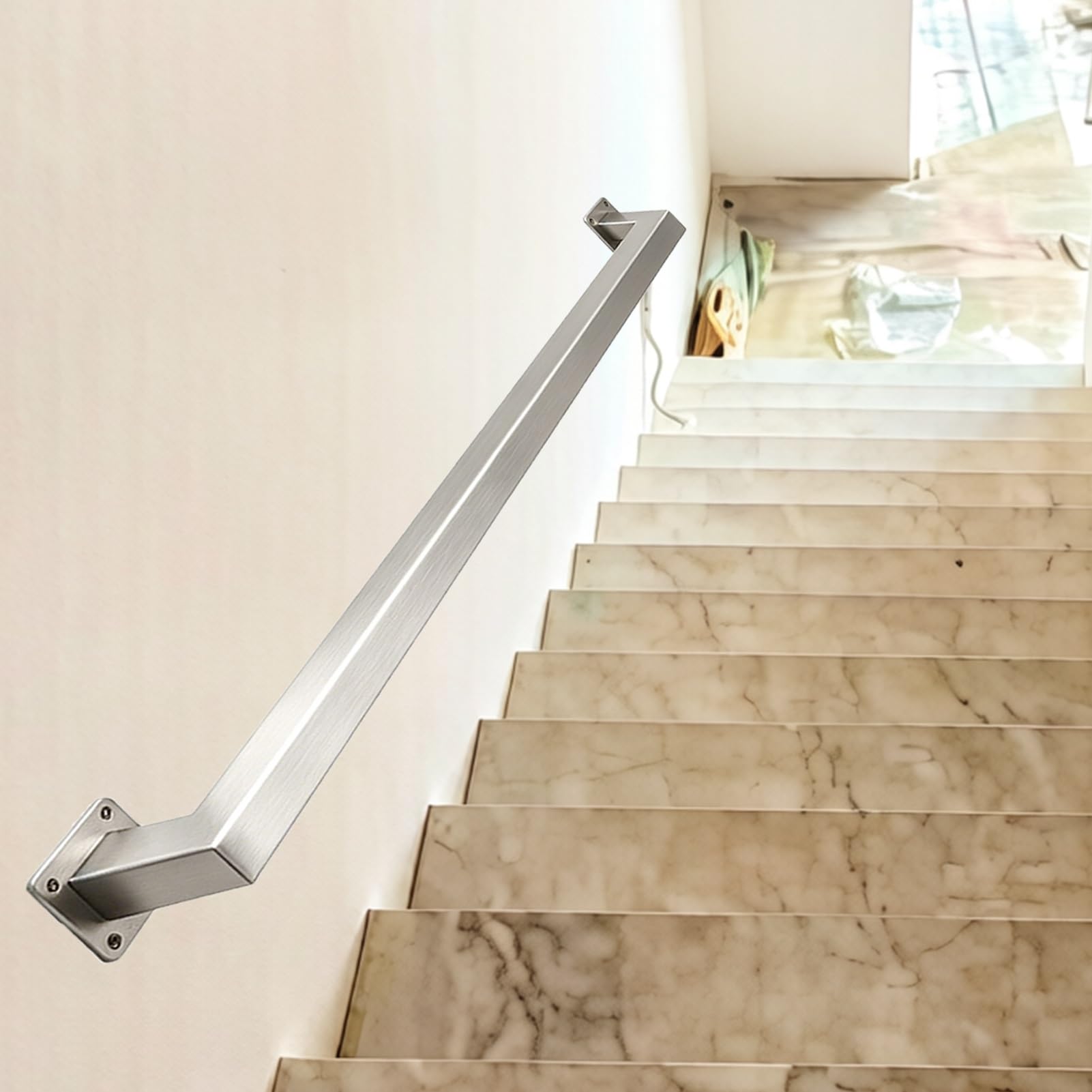 1FT 3FT 6FT 13FT 20FT Handrail for Stairs Sliver Rust-Resistant Stair Railing for Extremely Narrow Stairwells Heavy Duty Grab Bar Safety Anti-Slip Grab Rail(18ft/540cm)