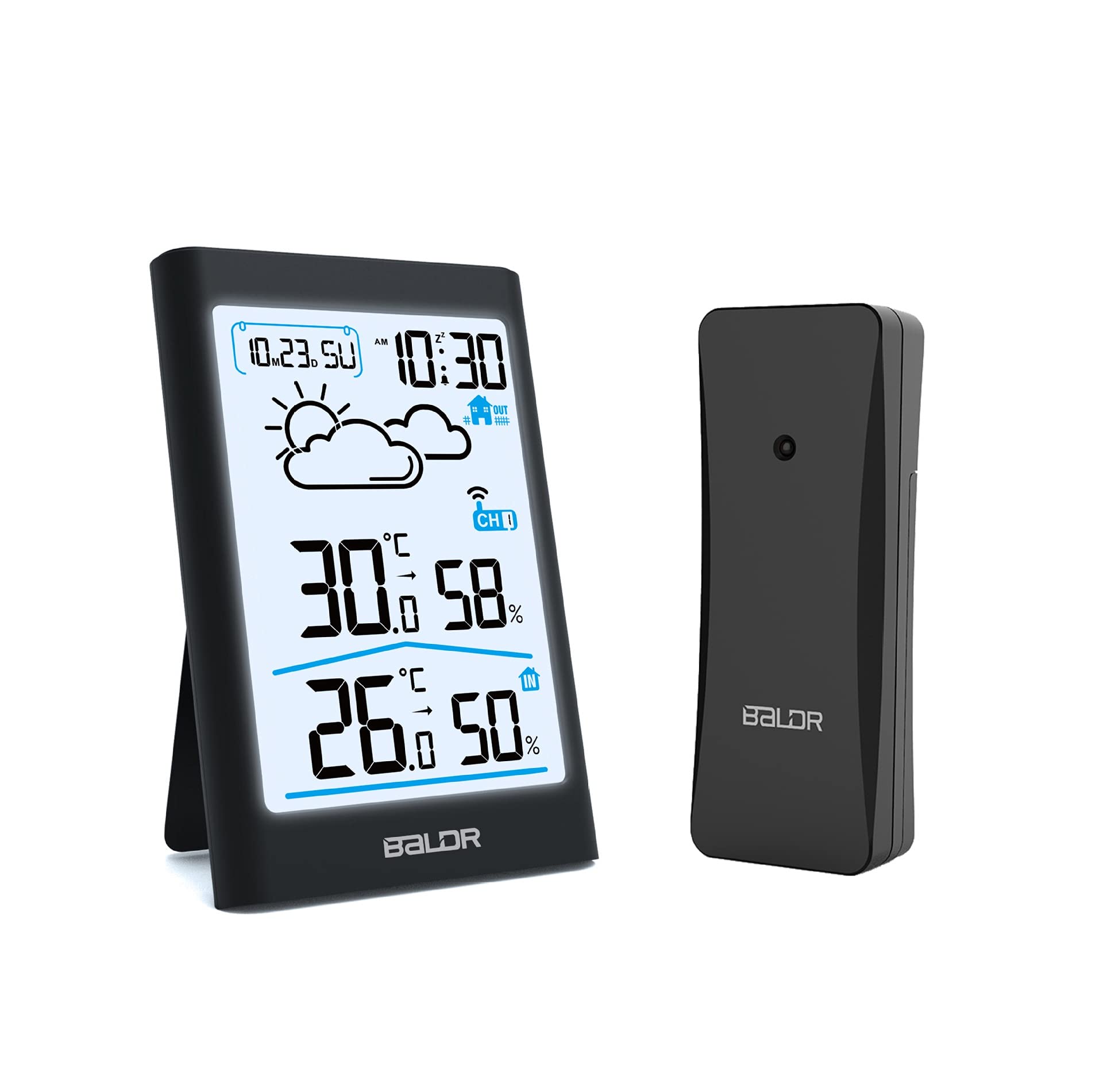 Estación meteorológica Digital con Sensor Exterior, reloj de radiocontrol, previsión meteorológica, Temperatura Interior y Exterior, medición de humedad y presión barométrica (Colo