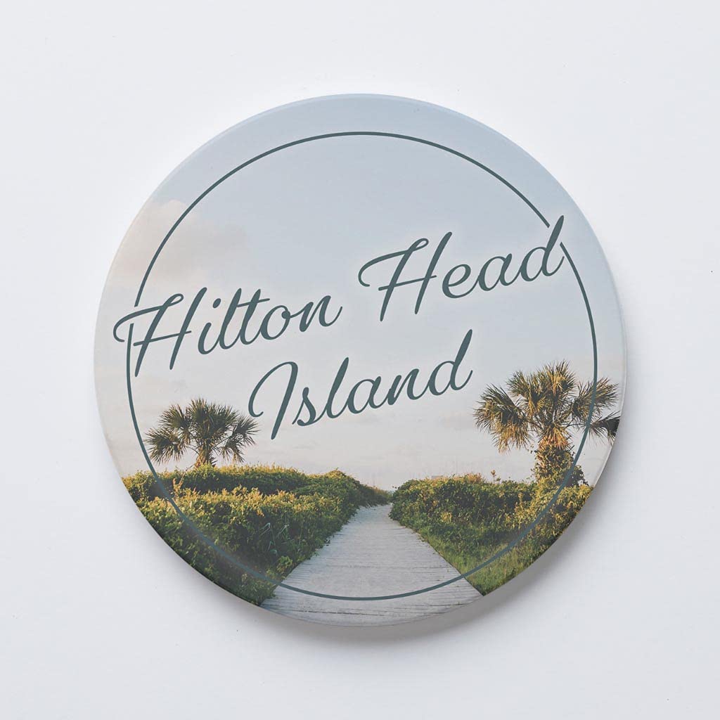 Hilton Head Island Classic South Carolina, Joyride Home Decor, Single Ceramic Coaster, 4-inch Individual Circle Drink Coaster, Non-Slip Cork Back, Protects Surfaces, Express Your Style.