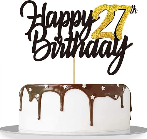 Miniatura 5 de Decoración para tarta de cumpleaños de 27 años con purpurina para 27 años, decoraciones de cumpleaños de 27 años, decoraciones doradas para tartas