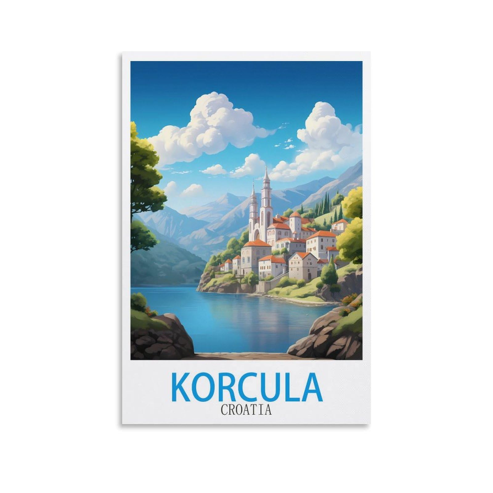 Zbbggoz Unframe-Style Korcula Croatia Vintage Travel Posters 08X12inch(20X30cm) Canvas Wall Posters And Art Picture Print Modern Family Bedroom Decor