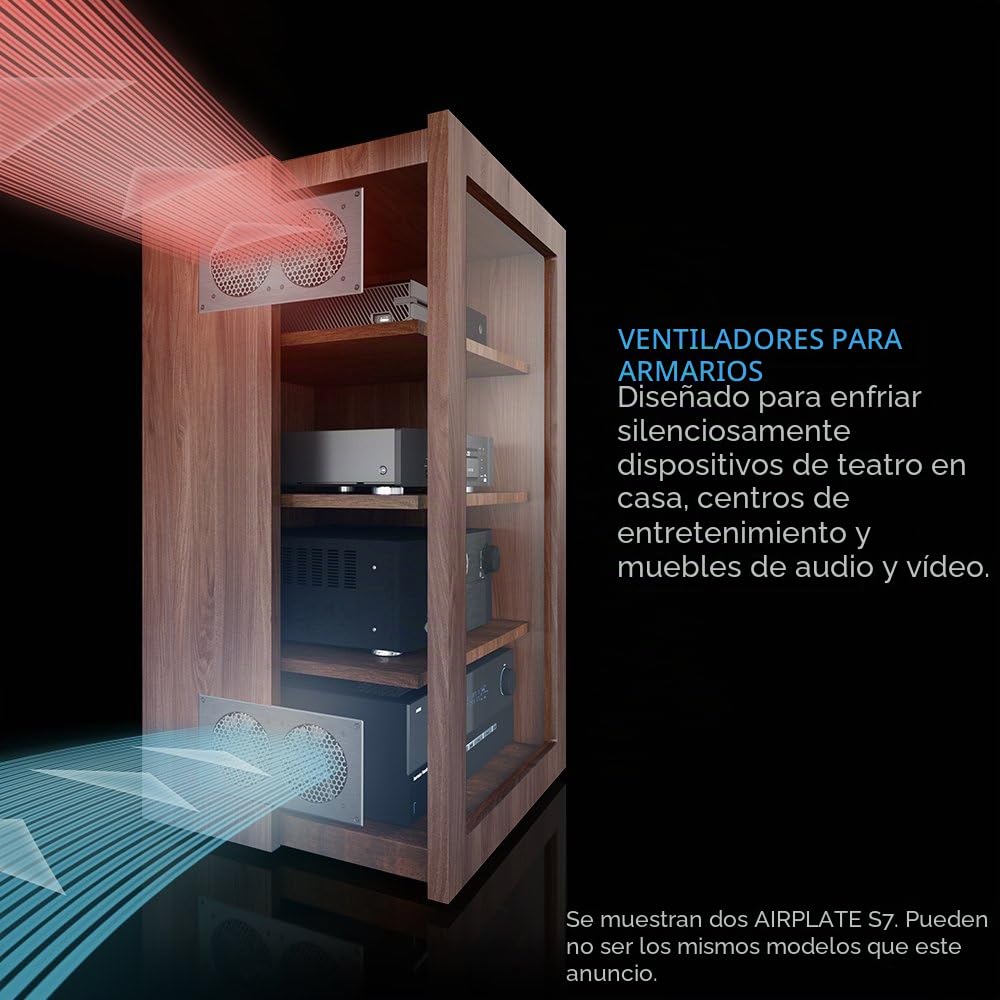 AC Infinity AIRPLATE S7, 30cm sistema de ventilador de refrigeración silencioso de con control de velocidad, para gabinetes AV de cine en casa