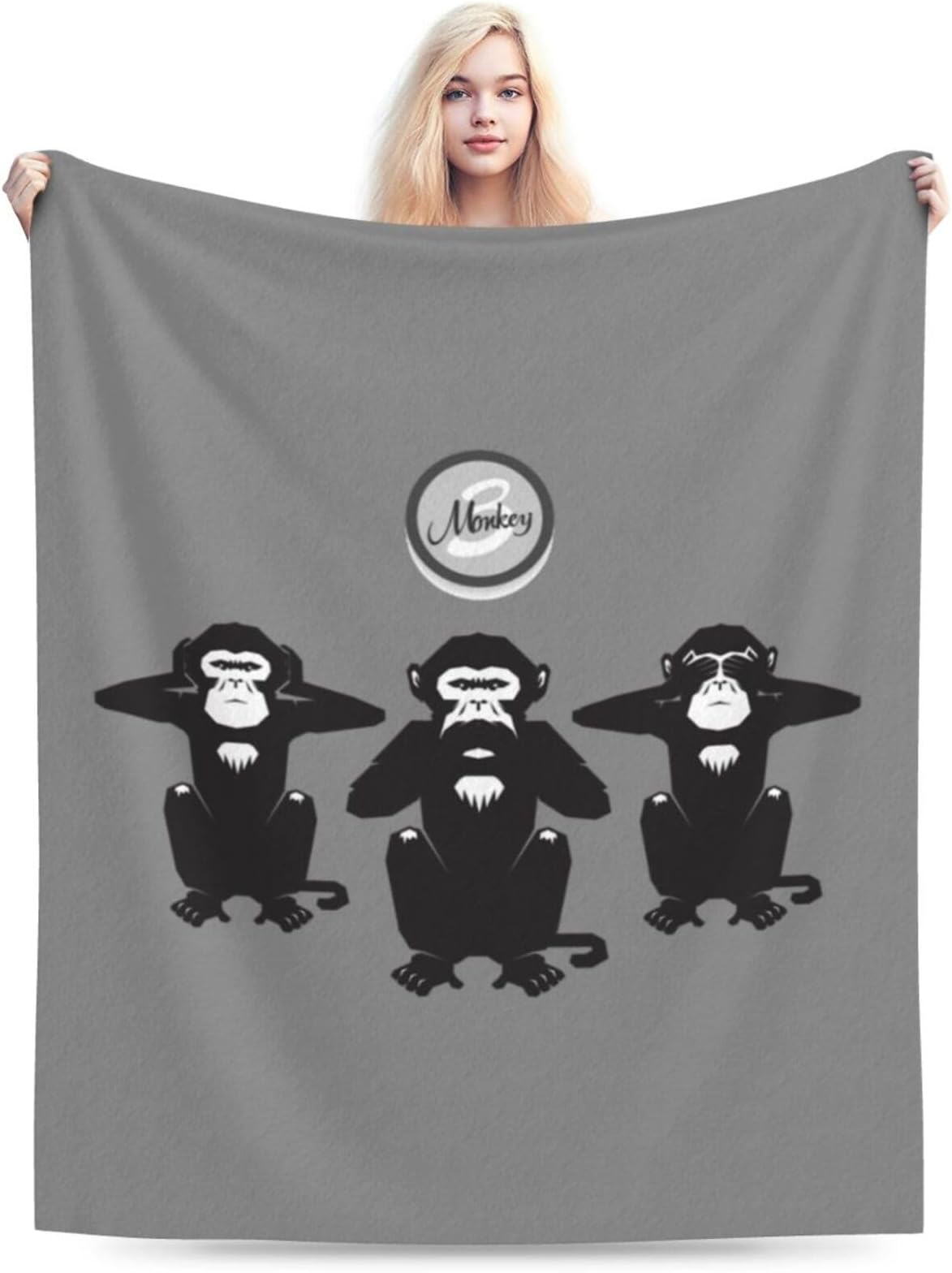 Three Monkeys Throw Blanket for Couch Bed Sofa Soft and Comfortable Blankets 40"x30" Anti-Pilling Flannel Blanket