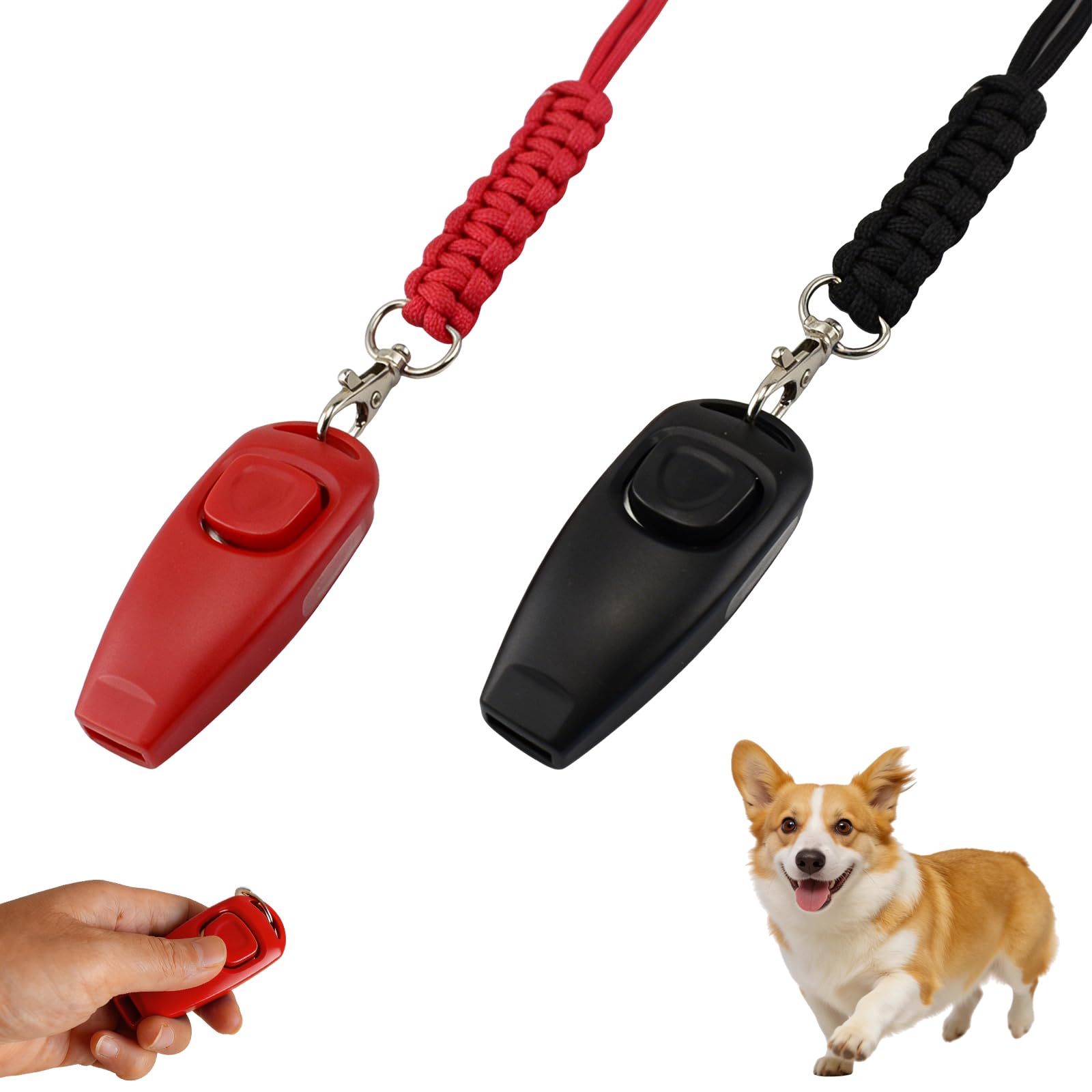 GIONAR 2Pcs Sifflet Chien Rappel, Sifflet Ultrason Chien, Double Mode 2 en 1 (clic et Souffle),- Plastique ABS et Anche en Acier Inoxydable, Sifflet pour Chien avec Cordon (Rouge et Noir)