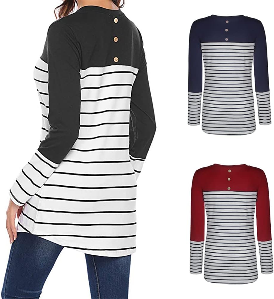 Women Nursing Tops Long Sleeve Crewneck Stripe Breastfeeding Maternity Blouse Casual Soft Pregnant T Shirt