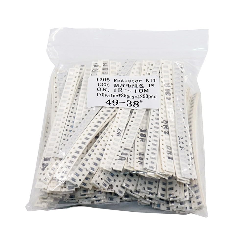 ZYWUOY Kit de resistencias SMD 1206, 4250 piezas, 170 valores, 1% de tolerancia de 1 ohm-10 m ohm, surtido, para proyectos de reparación de circuitos electrónicos