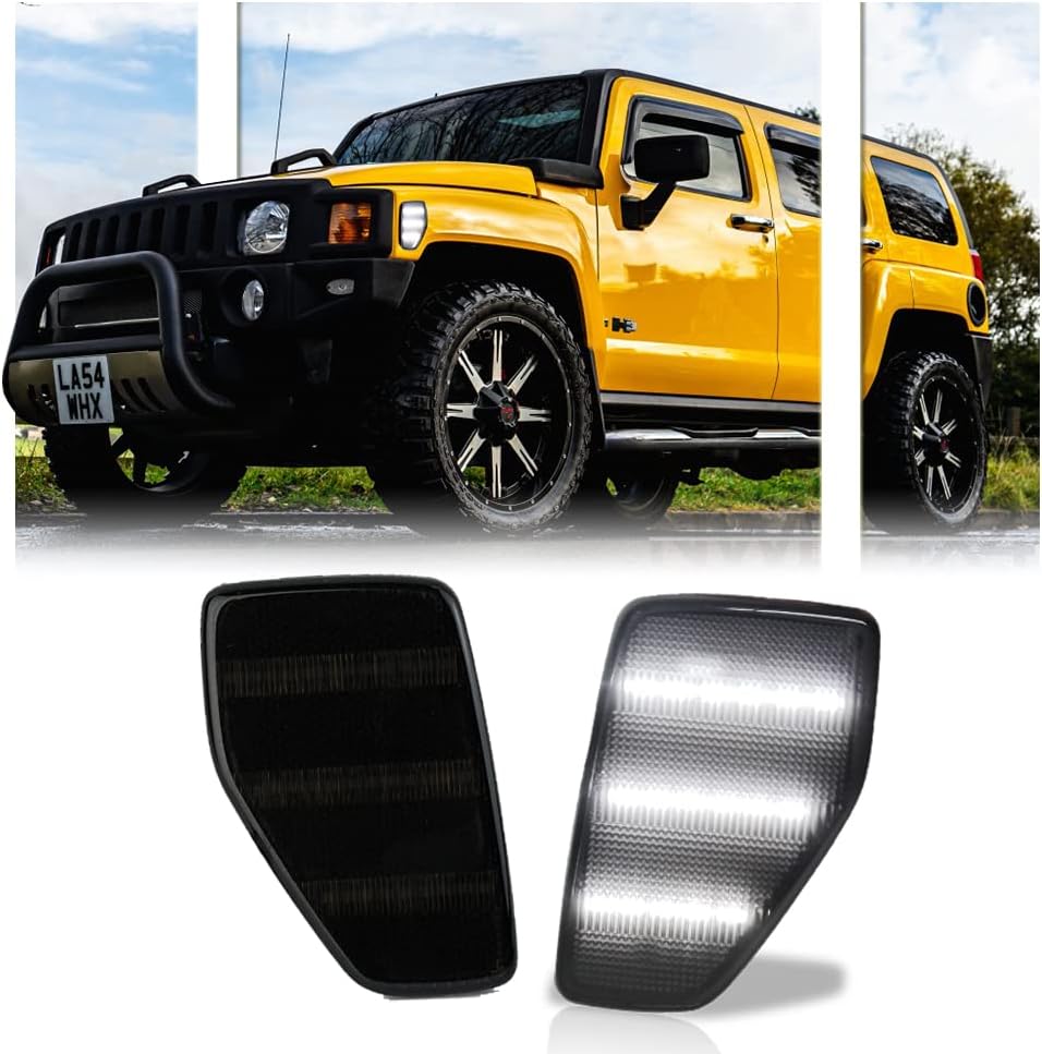 2pcs White H3/H3T LED Light Smoke Lens for Hummer H3 2006-2010 / H3T 2009-2010 Left/Right Turn Signal LED Lights