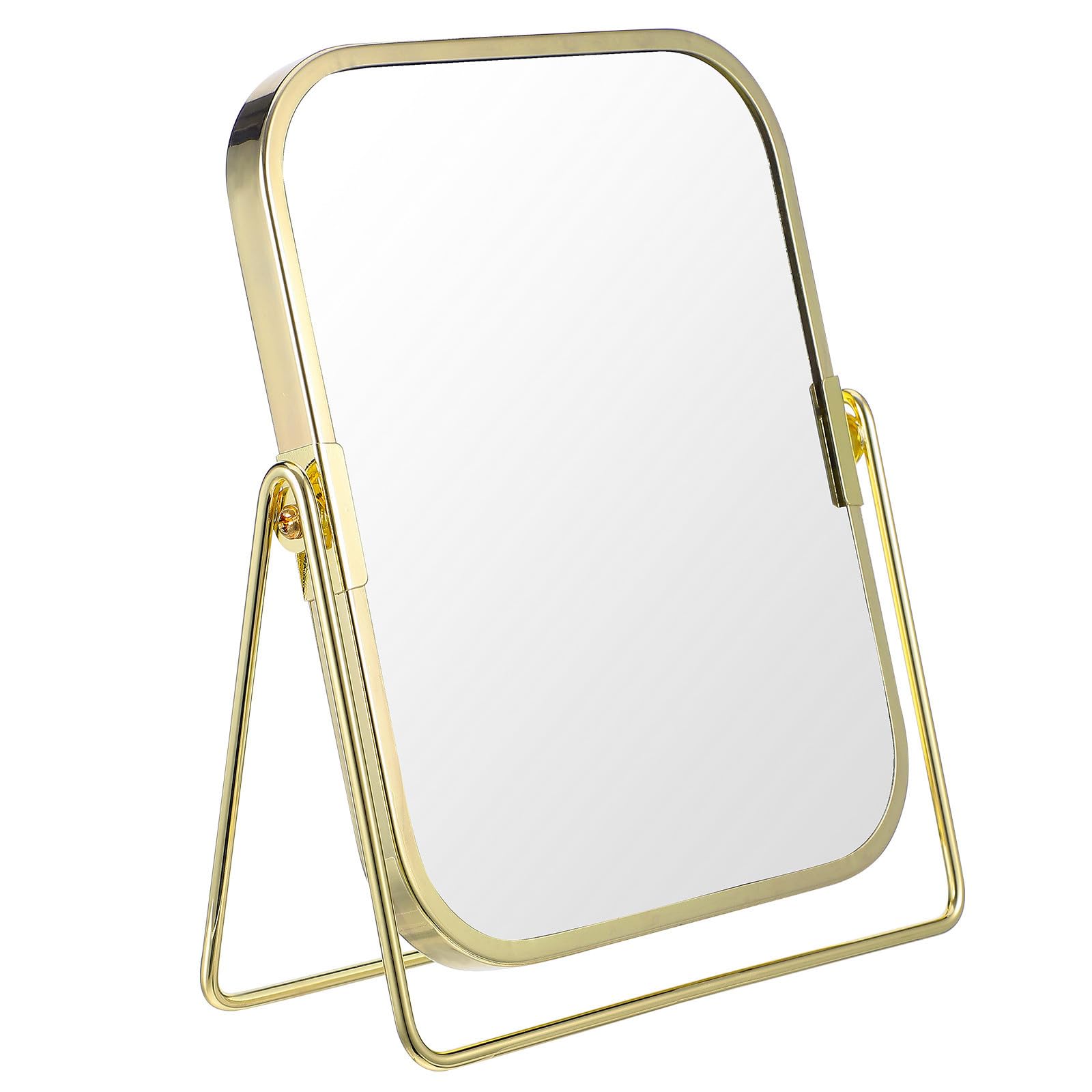 Espejo de maquillaje EXAOMBLE giratorio 360 de metal dorado con doble cara para tocador
