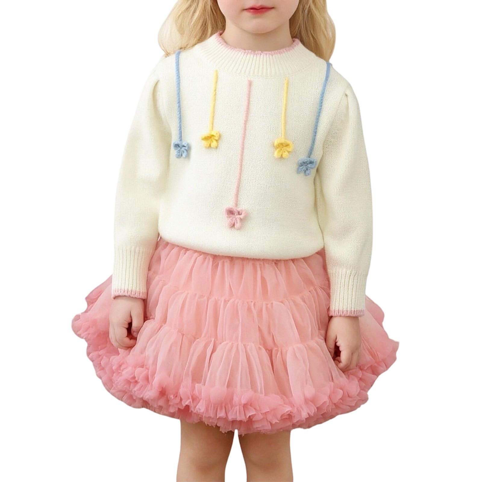 Mädchenpullover mit ausgestelltem Rock, handgefertigt, geblümt, voluminöser Strickrock (3 Jahre, 8 Jahre) Leicht Fashion Mädchen Kleid