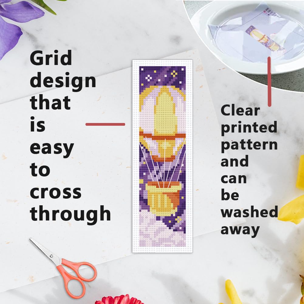 INFUNLY 6pcs Purple DIY Cross Stitch Bookmark Kits 2.4''x7.9'' Owls Stamped Embroidery Bookmark Kit with Instruction Hot Air Balloon Embroidery Set including Pre-Printed Pattern for Book Lovers - Image 3