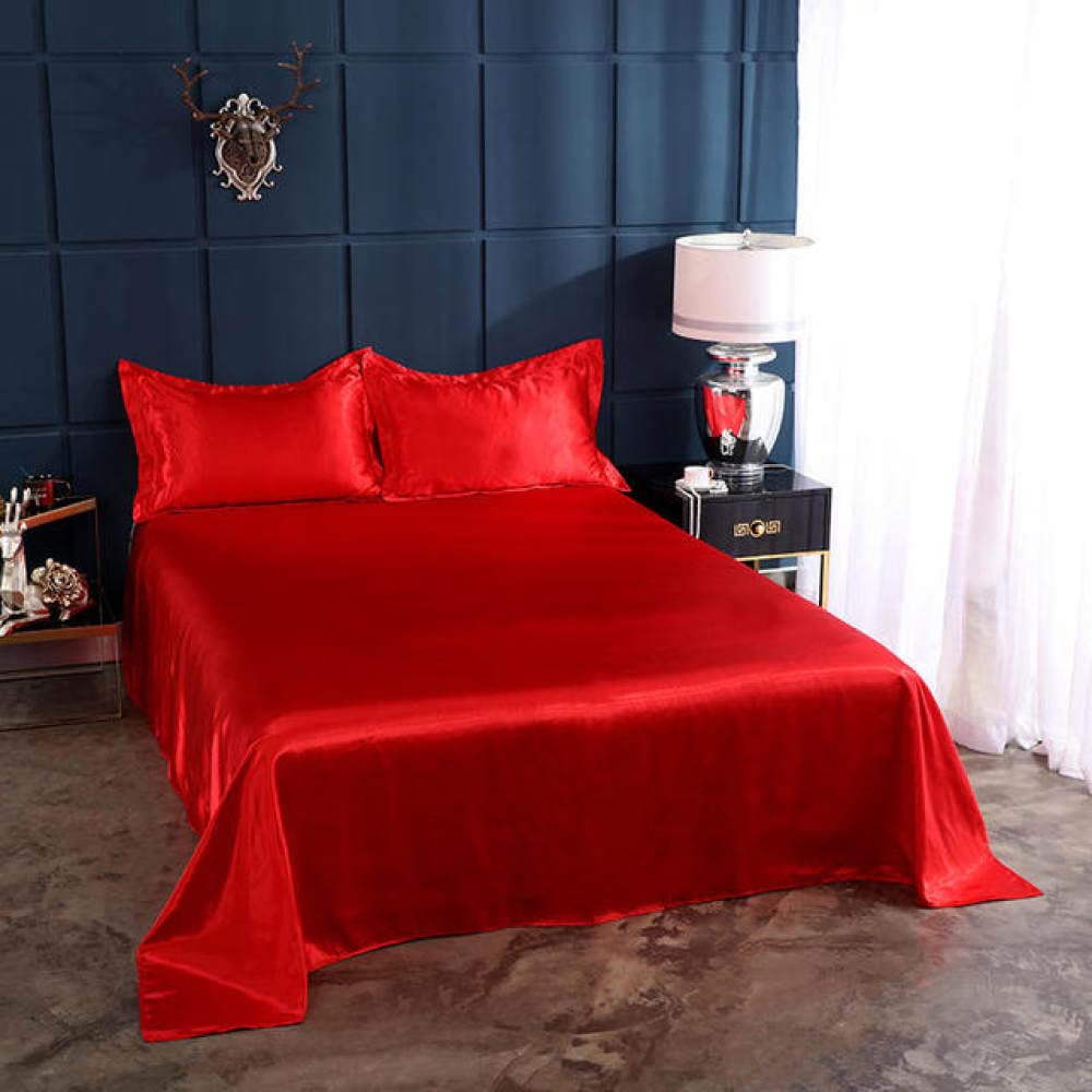 Drap plat satin soie parure de lit rouge simple double king