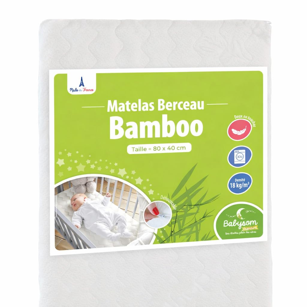 Babysom - Matelas Berceau Bamboo | Compatible Cododo| Viscose au Toucher Ultra Doux | Forme Rectangulaire | Épaisseur 5 cm | Déhoussable | Oeko-Tex® (80x40 cm)