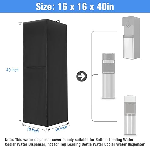 Miniatura 3 de Kasla Cubierta para dispensador de agua, 16x16x40 pulgadas, negro, estilo moderno, tela Oxford, acabado texturizado, dispensador de agua fría y
