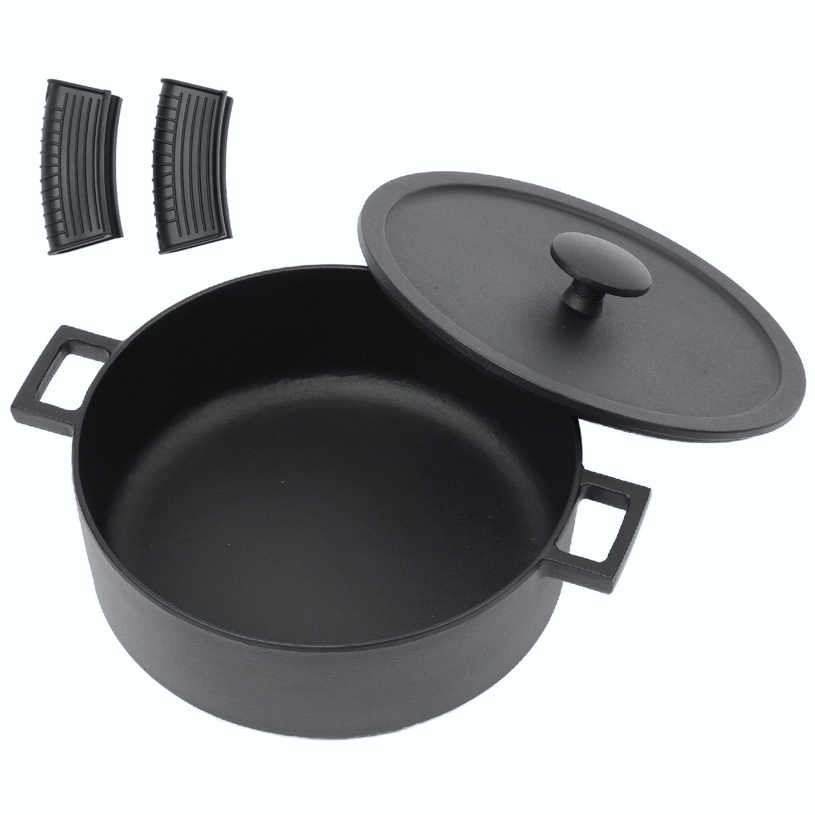 Amazon | 南部鉄器 浅型両手鍋 キャセロール大 シリコンつまみ付き  