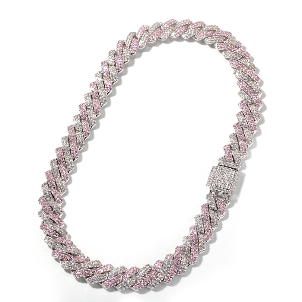 Iced Out Miami Catena a maglie cubane Placcata in oro bianco 18k Collana a maglie cubane da 13 mm Collana girocollo Collana con bracciale a catena con diamanti multicolori per uomo Donna