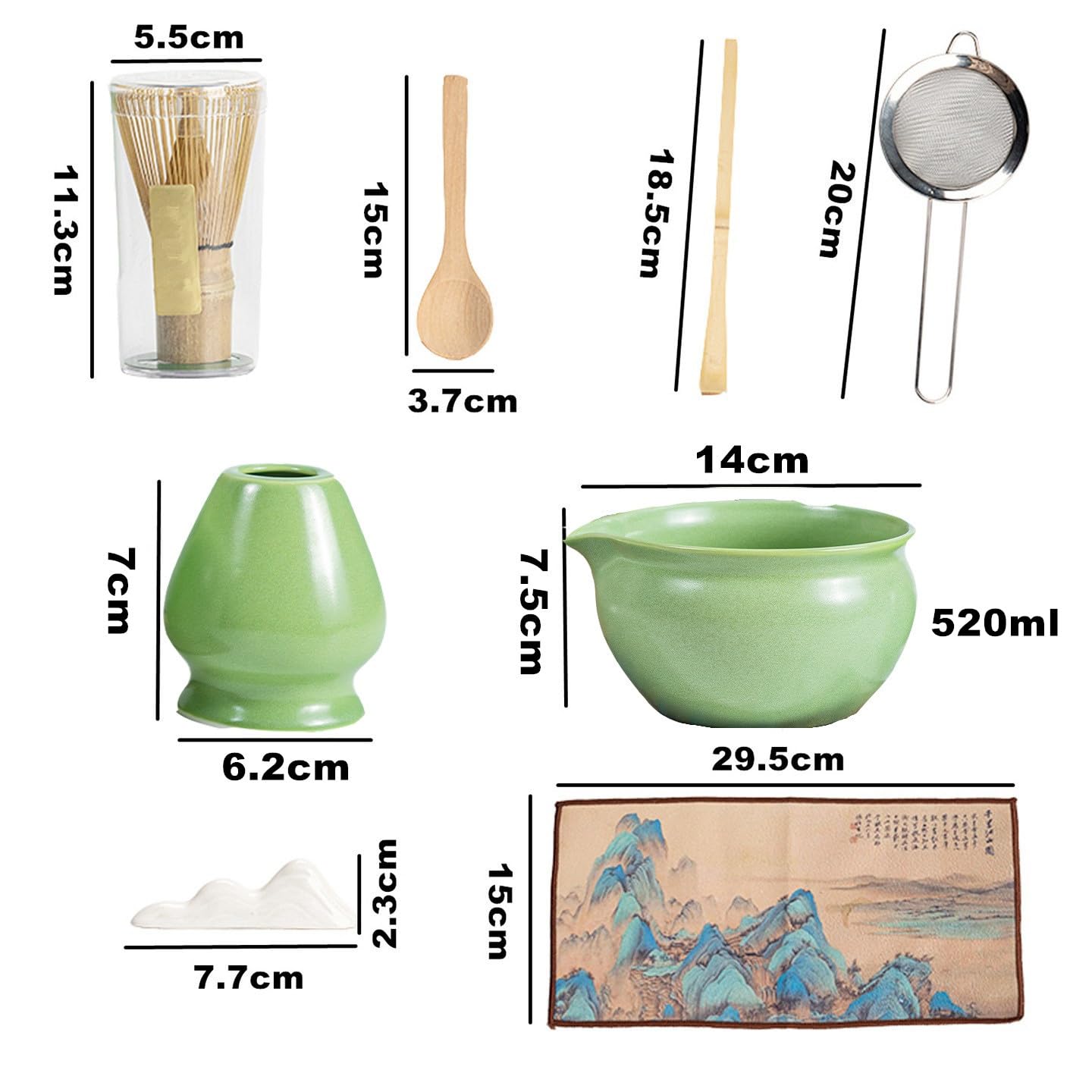 Matcha Kit,7 Pièces Matcha Set,Fouet Matcha,Bol Matcha,Cuillere Matcha,Tamis Matcha,Support Fouet Matcha,Coffret Matcha pour Matcha Accessoire